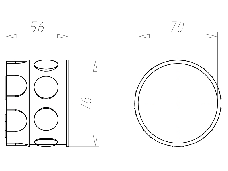 Verbindungsdose UP Ø70x56mm Kst IP2X rnd