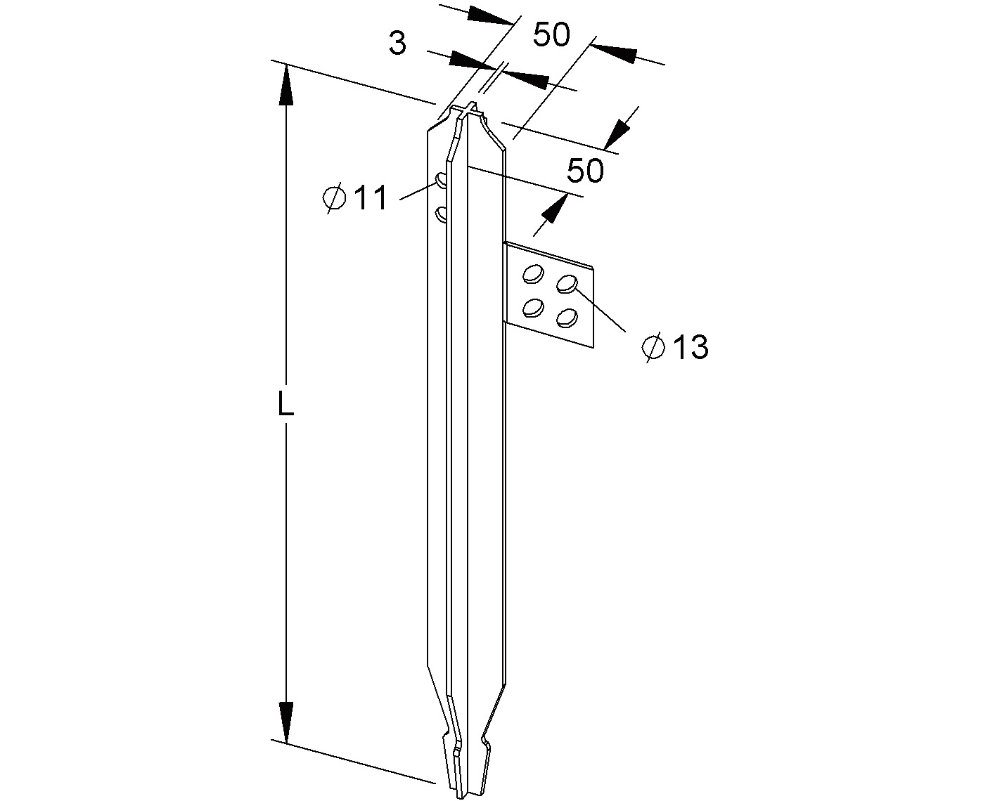 Kreuzerder Ø13x1000mm ST m.Anschllasche Zapf/Bohrng f/vz