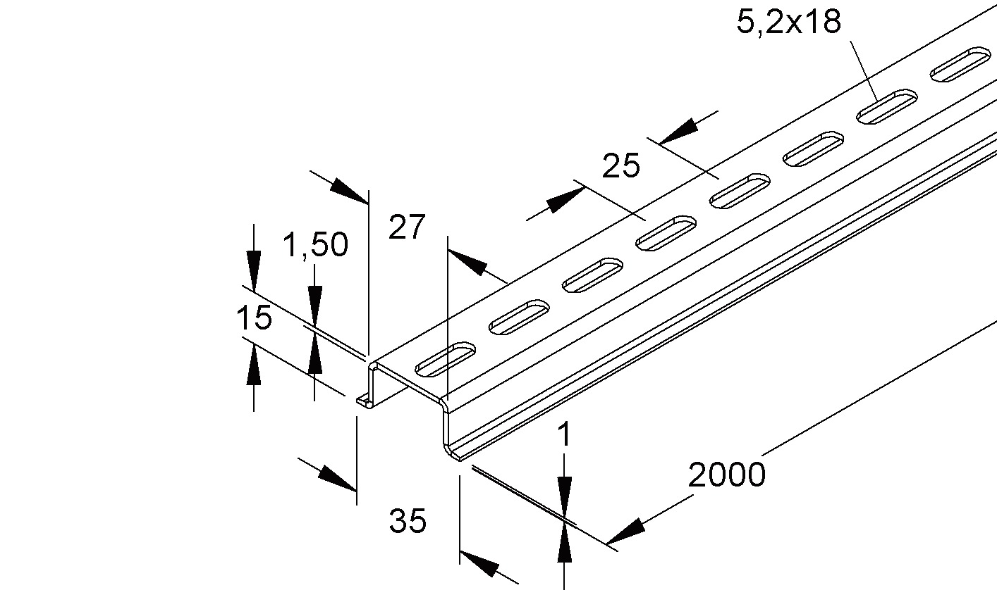 Tragschiene ST g/vz L2000mm Langl 35/15mm Hut_35/15mm