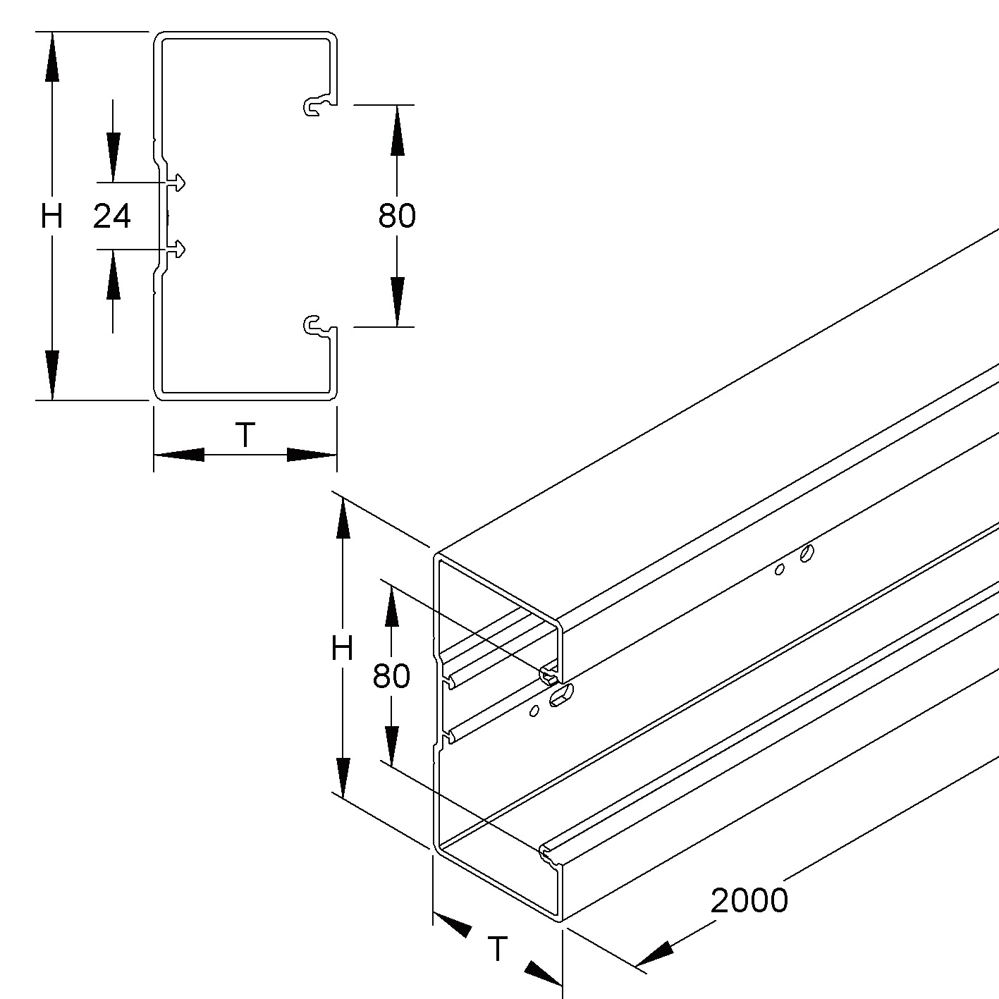 Geräteeinbaukanal Kst 105x66mm rws GEB-K RAL9010 5800qmm 2000mm