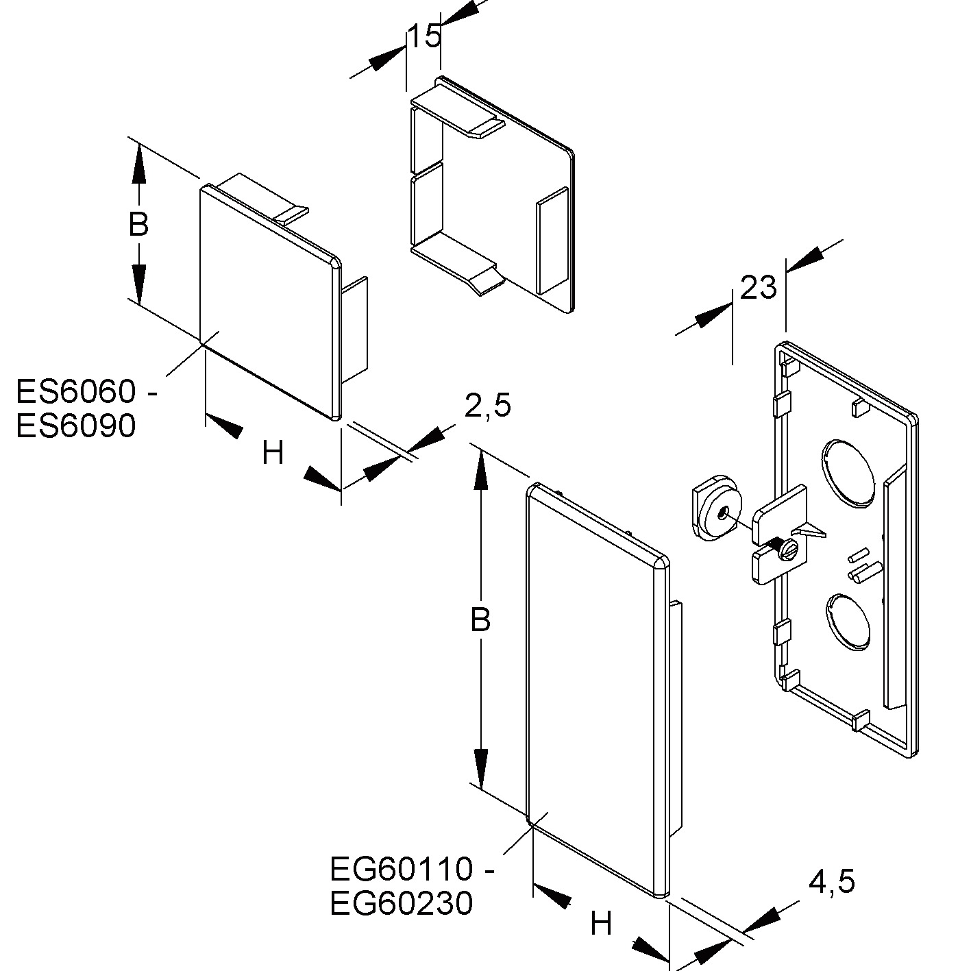 Endstück LF-K 107x60mm li/re Kst rws RAL9010 unbeh