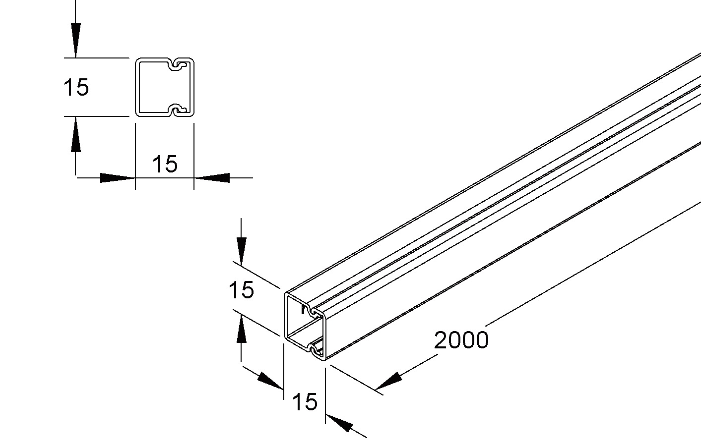 Leitungsführungskanal Kst 15x15x2000mm cws unbeh LF-K 140qmm RAL9001