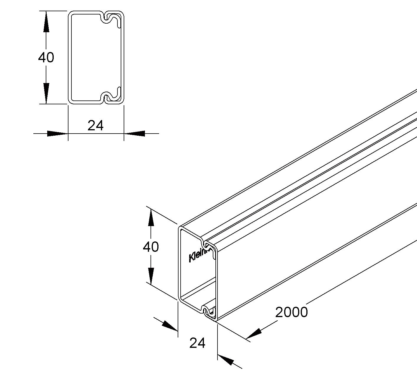 Leitungsführungskanal Kst 24x40x2000mm rws unbeh LF-K 630qmm RAL9010