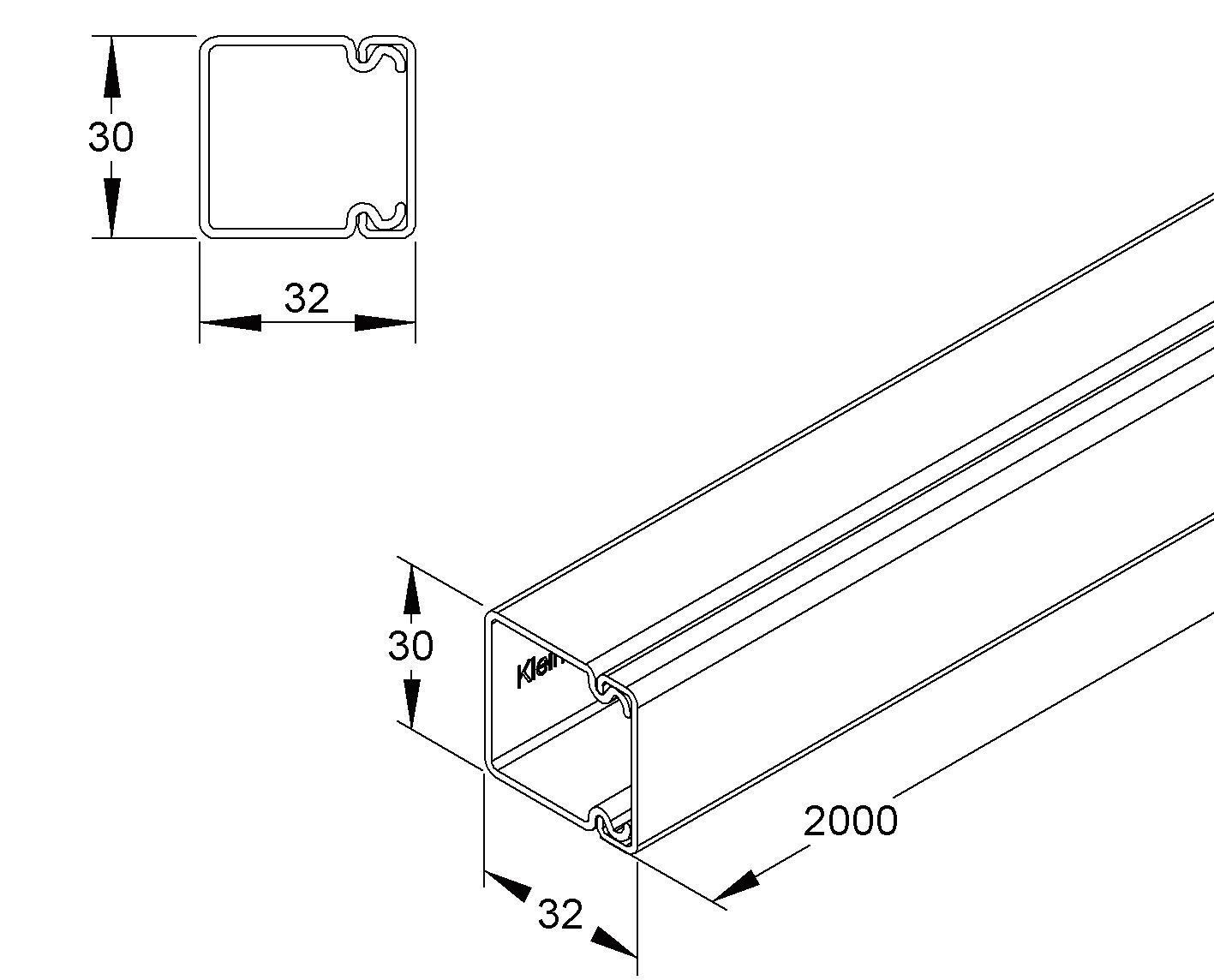 Leitungsführungskanal Kst 32x30x2000mm rws unbeh LF-K 700qmm RAL9010