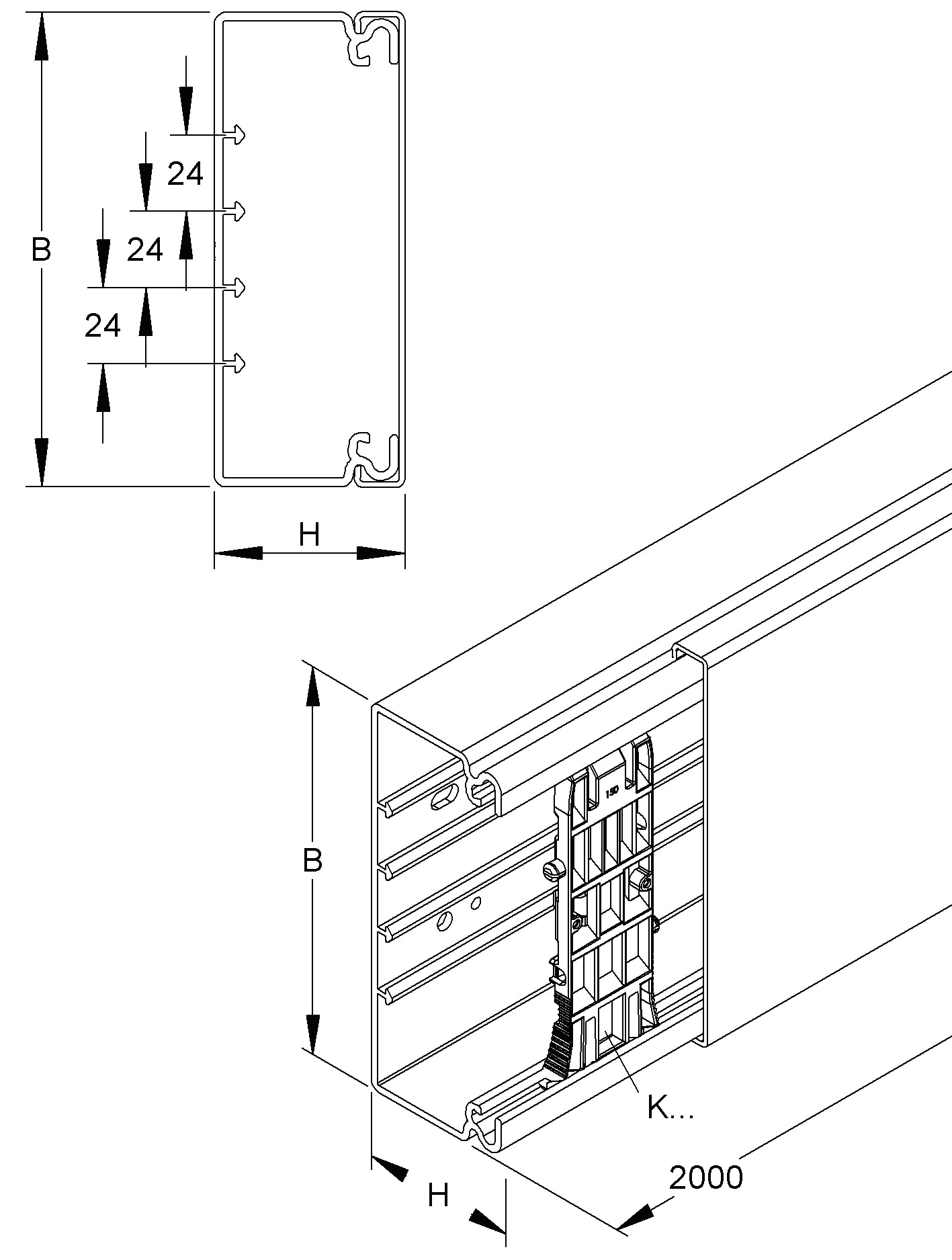 Leitungsführungskanal Kst 60x107x2000mm rws unbeh LF-K 5100qmm RAL9010