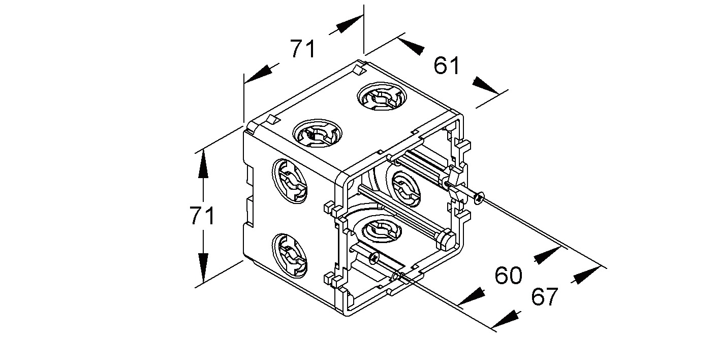 Geräteeinbaudose GEB-K 1f Rückwand Tragring/bügel 60/67,5mm schraub geschl