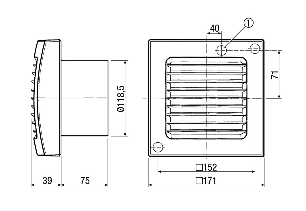 Kleinraumventilator 120mm 230V Standard 170cbm/h AP Kst ws IP45 50Hz