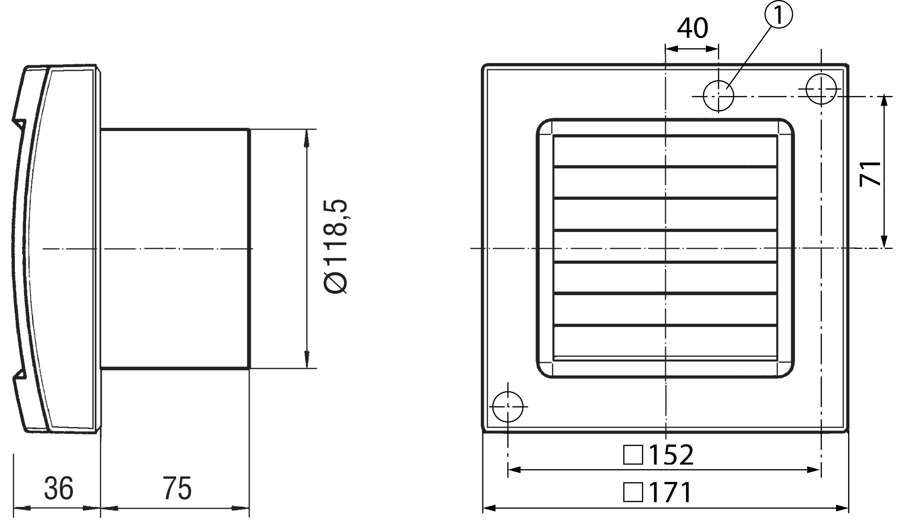 Kleinraumventilator 120mm 230V Standard 180cbm/h AP Kst ws IP34 50Hz