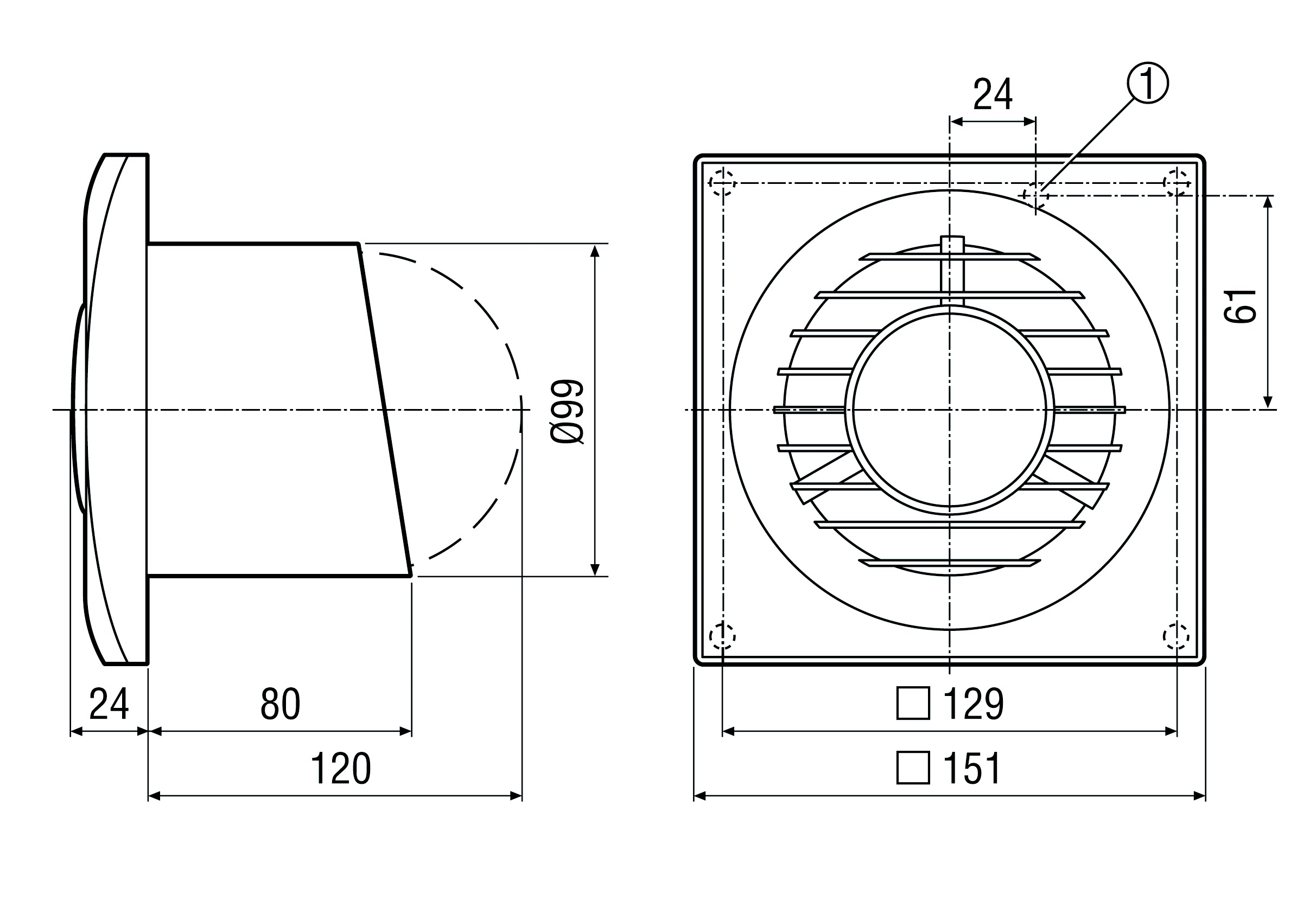 Kleinraumventilator 100mm 230V Standard 80cbm/h AP Kst ws IPX4 50Hz