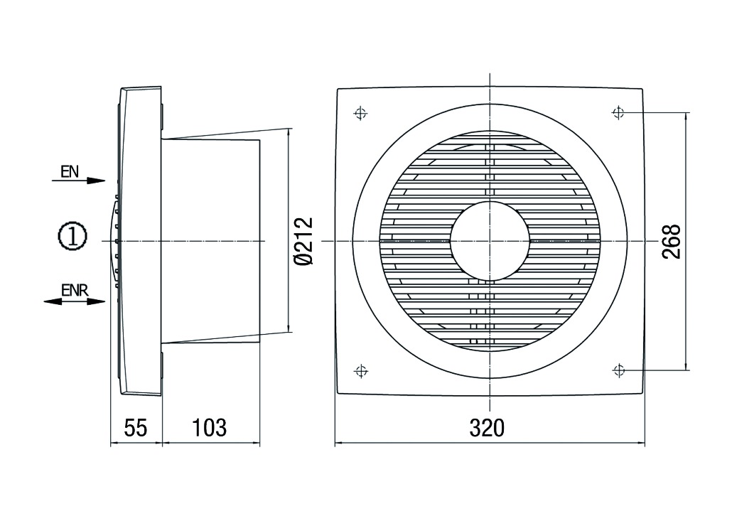 Axial-Wandventilator Ø200mm 230V 1380Upm 460cbm/h Be/Entlüft IP44 40°C 50Hz