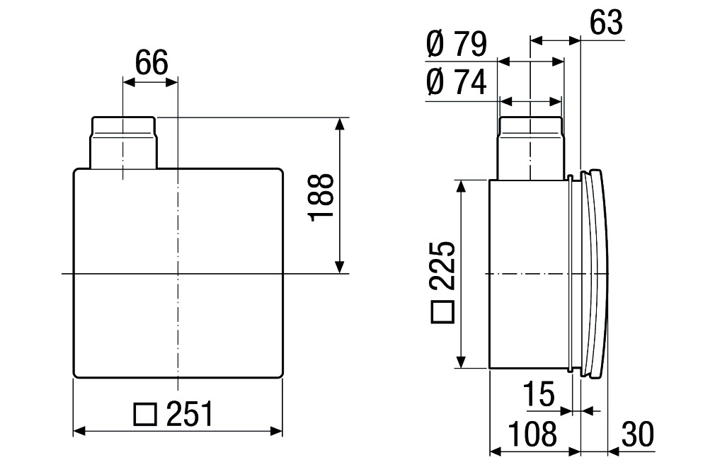 Ventilatorgehäuse Kst sw Ø80mm 225x225x93mm