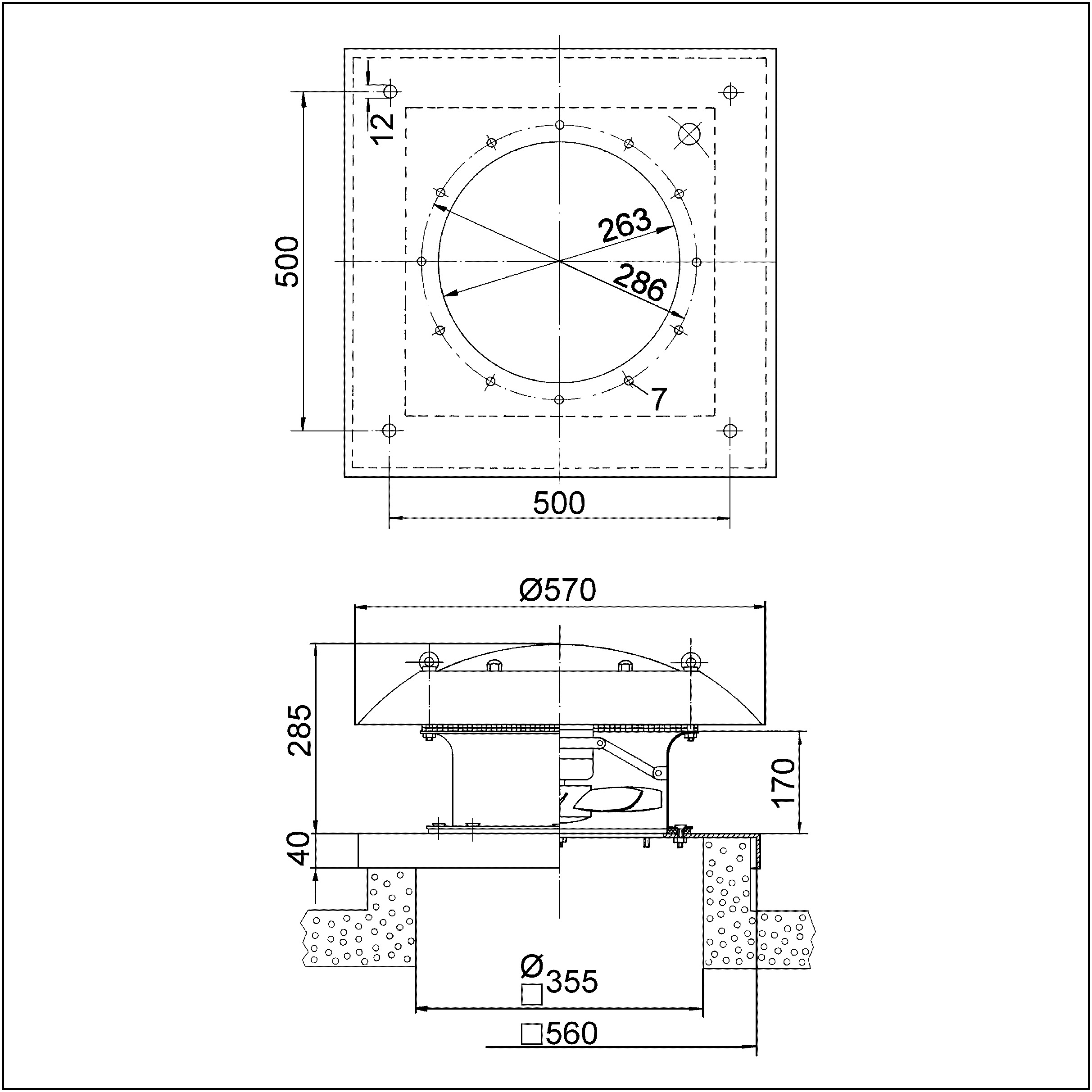 Dachventilator Ø250mm Axial 230V 60°C vz 750cbm/h 35W Stahlbl IP54 50Hz