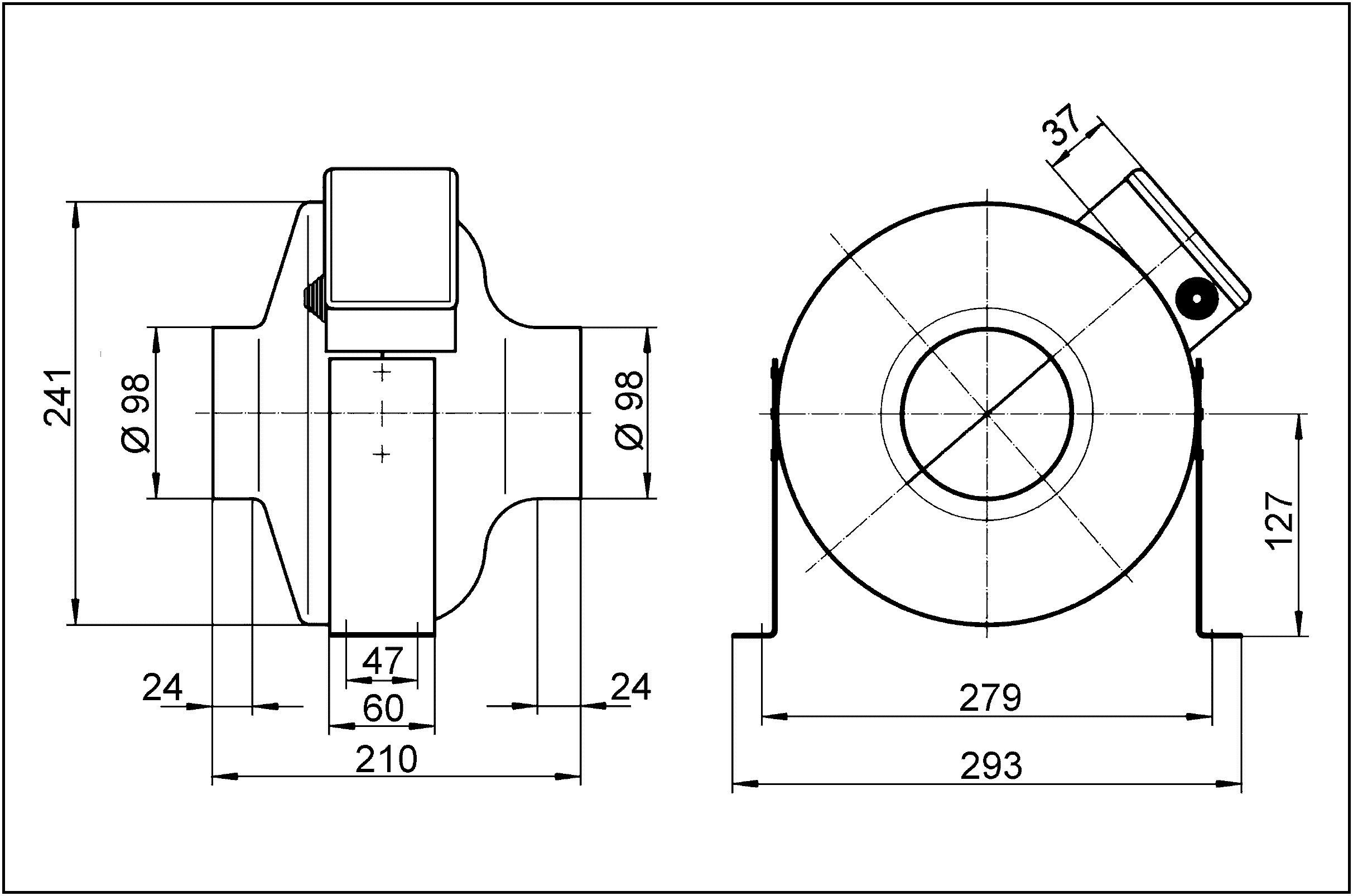 Rohrventilator Ø100mm 230V 220cbm/h 60°C 0,027W VA