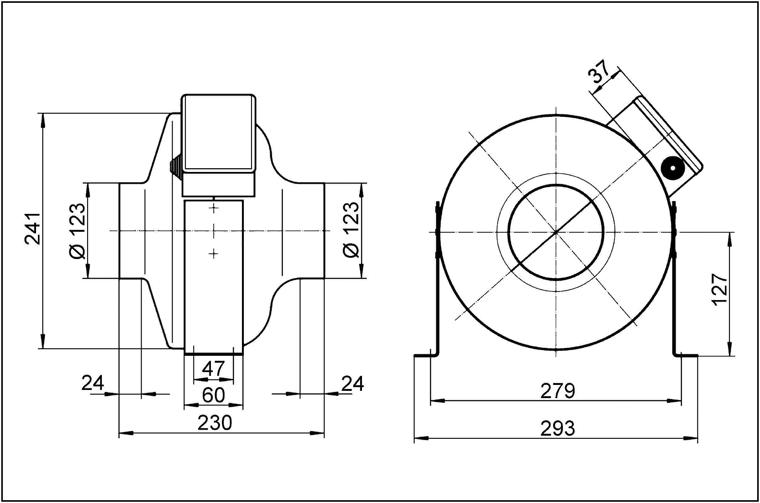 Rohrventilator Ø125mm 230V 270cbm/h 60°C 0,027W VA