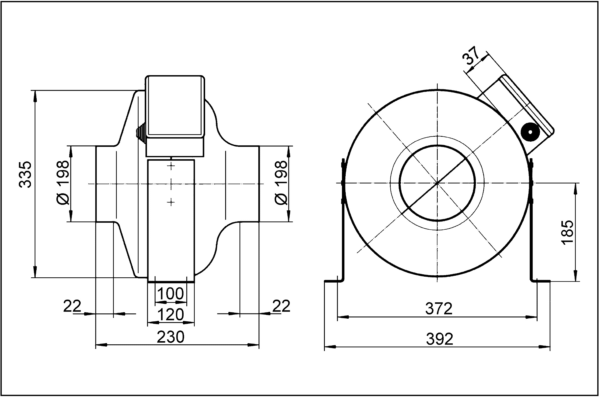 Rohrventilator Ø200mm 230V 840cbm/h 60°C 0,116W VA