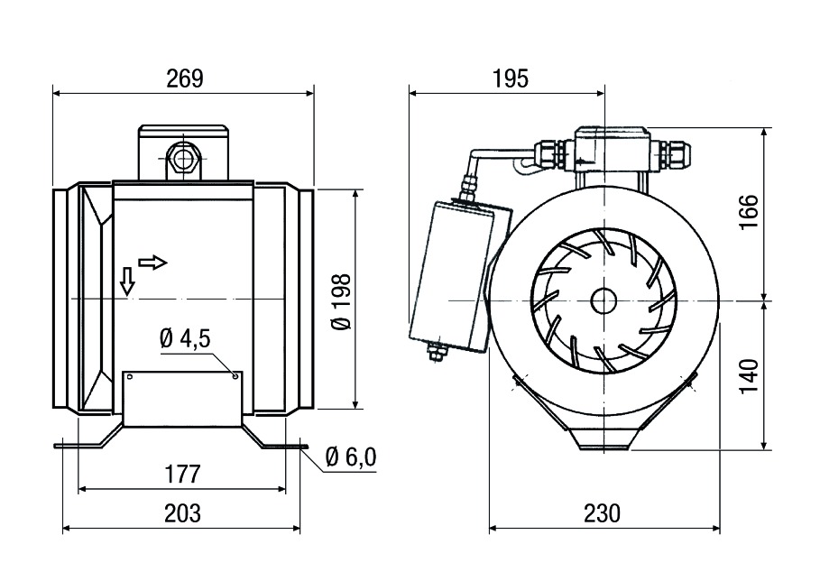 Ex-Ventilator 1/2 Radial Ø200mm 230V Kst 560cbm/h 0,2W IP54