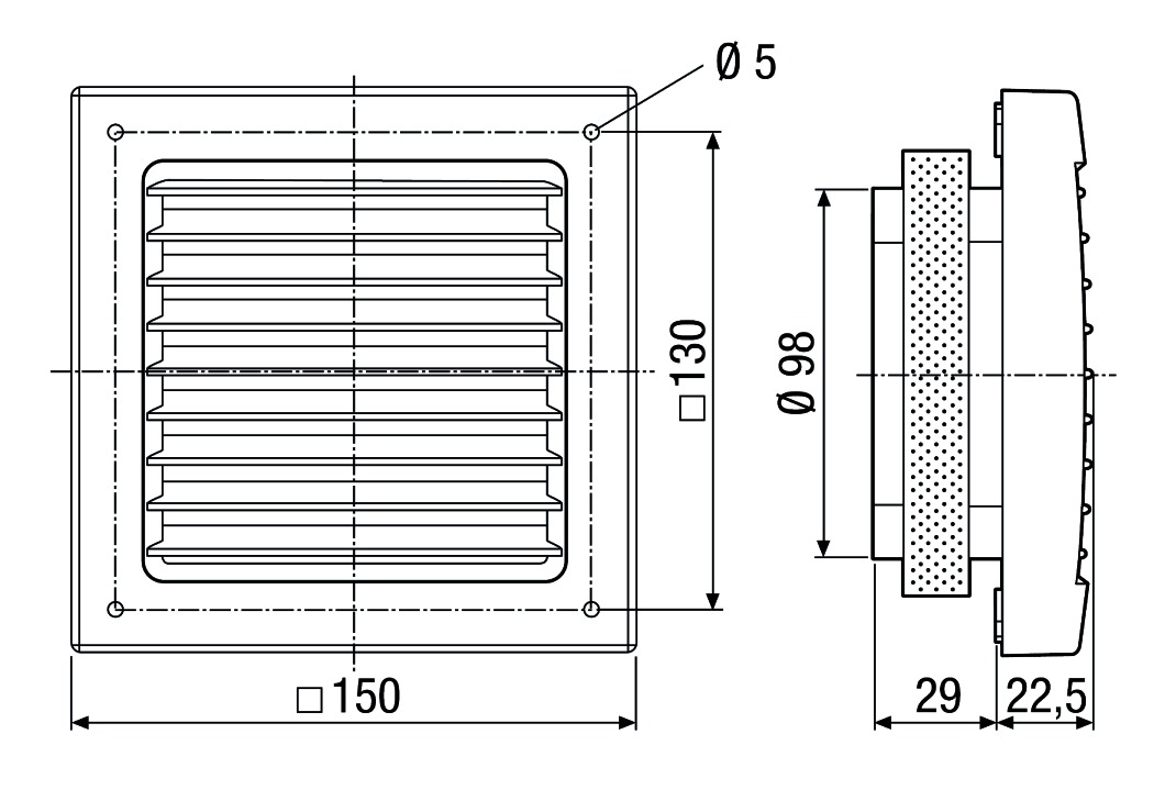 Lüftungsgitter Kst 150x150mm Be/Entlüft