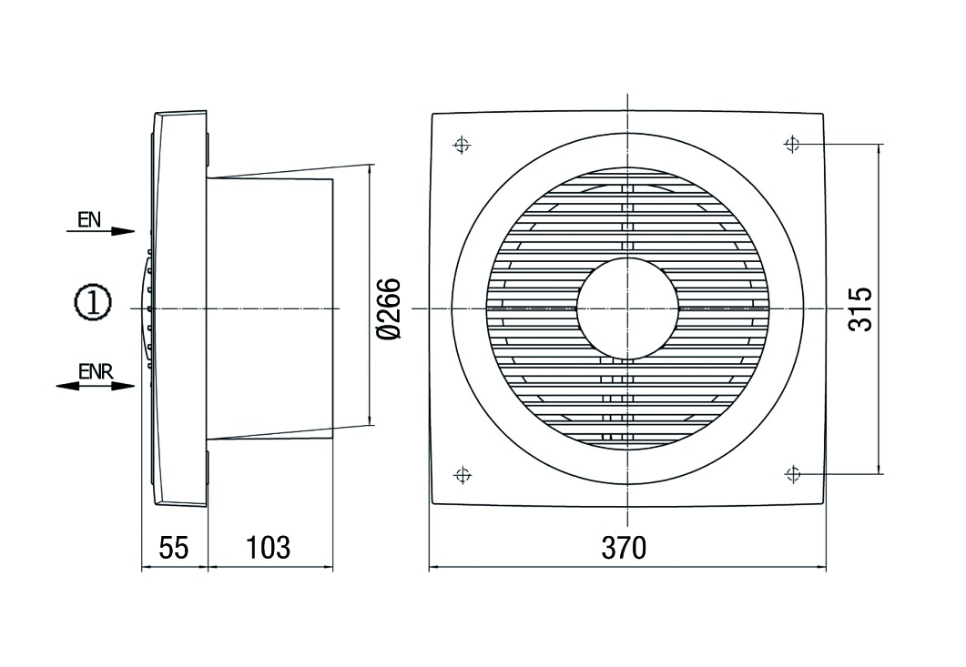 Axial-Wandventilator Ø250mm 230V 1030Upm 630cbm/h Entlüft IP44 40°C 50Hz