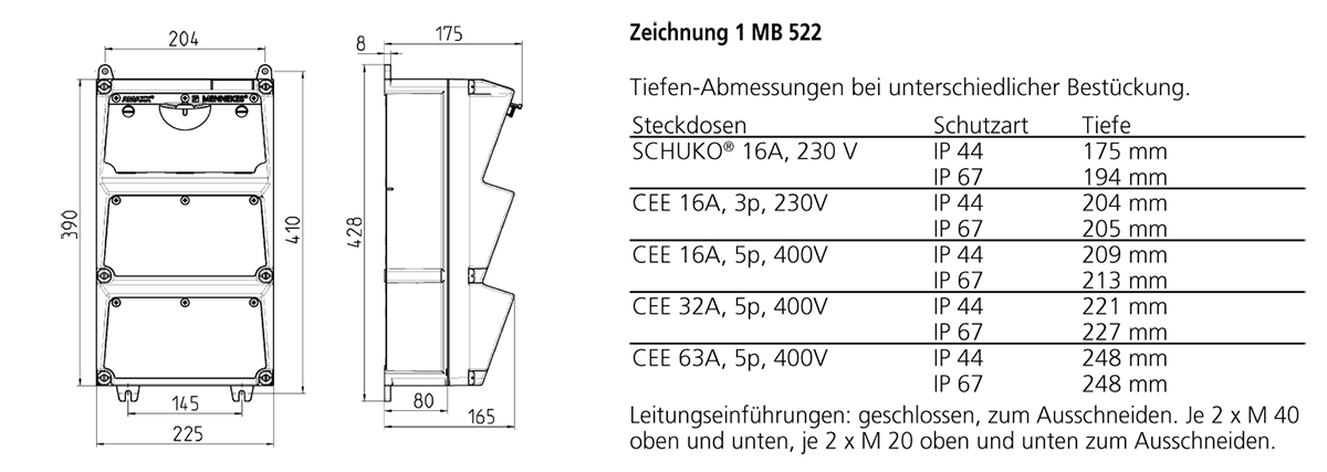 CEE-Kombi Kst gr IP44 AMAXX 1x16A5p400V 1x32A5p400V 2Steckd LS-Schalter