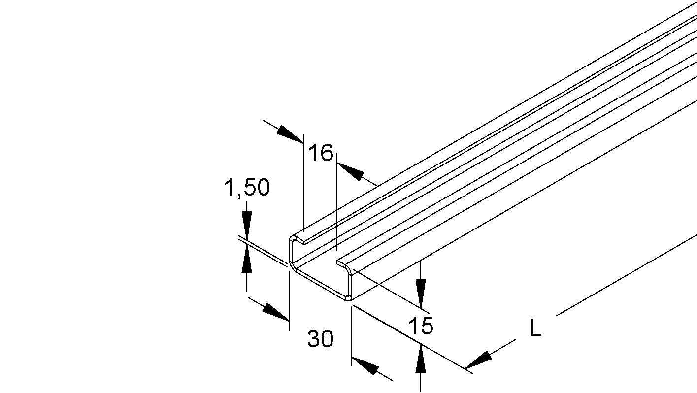 C-Profilschiene ST 2000x30x15mm 16mm D1,5mm