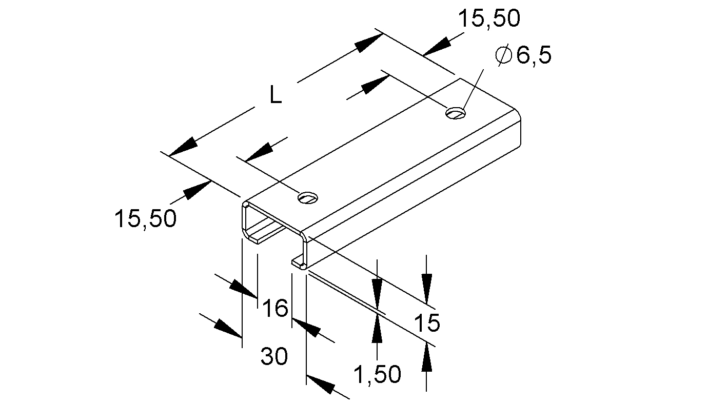 C-Profilschiene ST 300x30x15mm 16mm D1,5mm Rück_gel