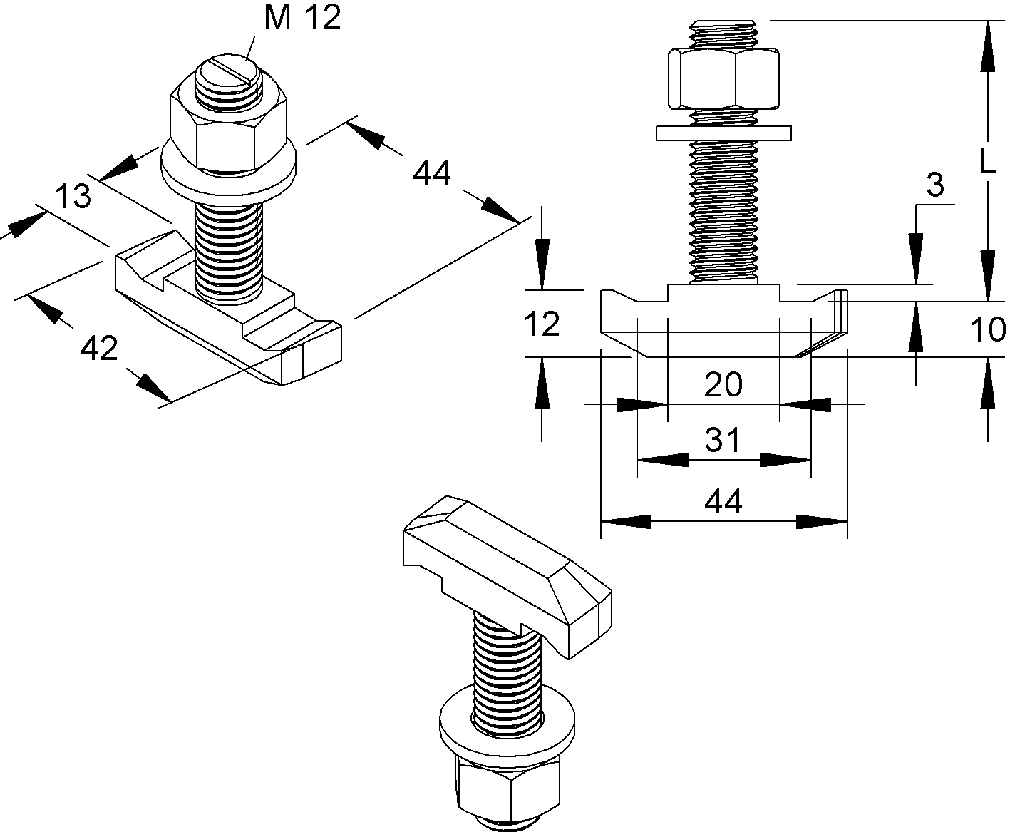 Maschinenschraube/Bolzen M12x50mm 4.8 m.Mutter Mit Unterlegscheibe g/vz