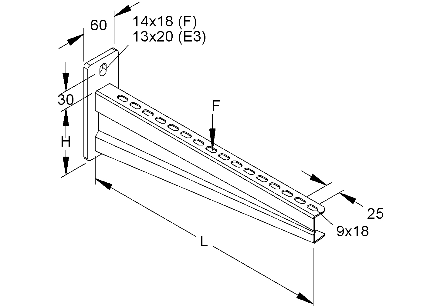 Wand/Stielausleger 50-400x113mm 430mm ST f.Funktionserh