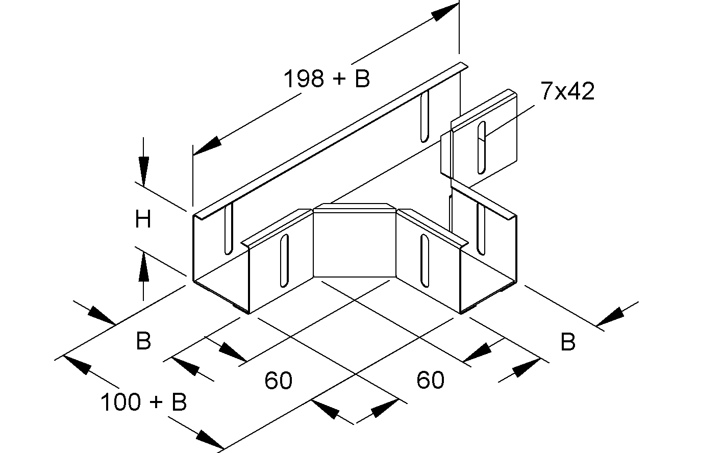 T-Stück Kabelrinne 50x100mm o.Verb vz horiz