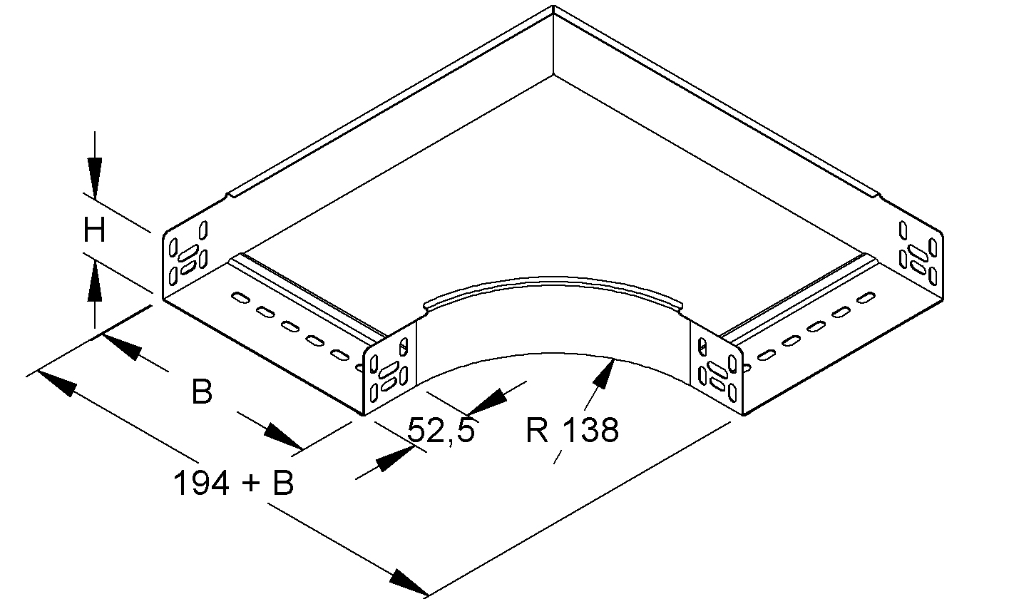 Bogen_starr 90° horiz 60x200mm int.Verb integrierter Verbinder60x200mm R=138mm