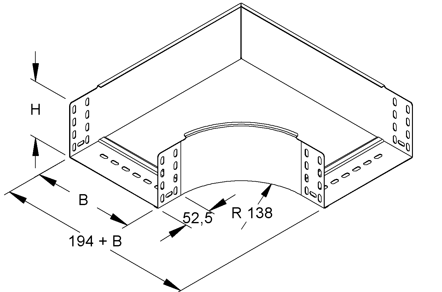 Bogen_starr 90° horiz 110x100mm int.Verb integrierter Verbinder110x100mm R&#x3D;138mm