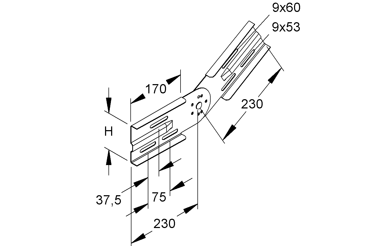 Gelenkverbinder ST Schraubverb 460mm 200-600x105mm Geeignet für Kabelleiter