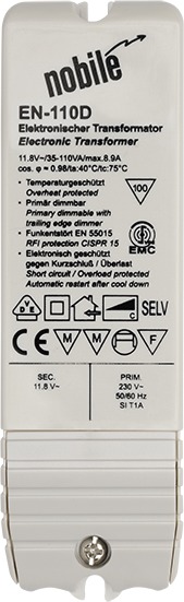 Sicherheitstrafo 35-110W 11,8V ws 124x37x26mm elektr.Trafo