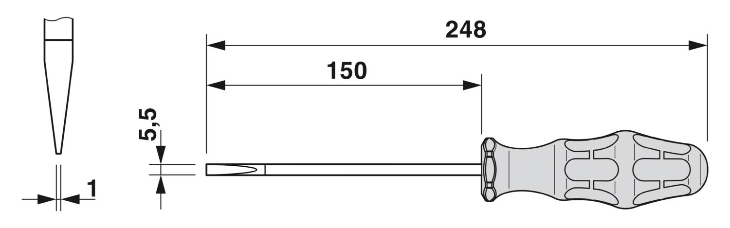 Schraubendreher Schlitz 5,5x1x150mm ger 2Komp