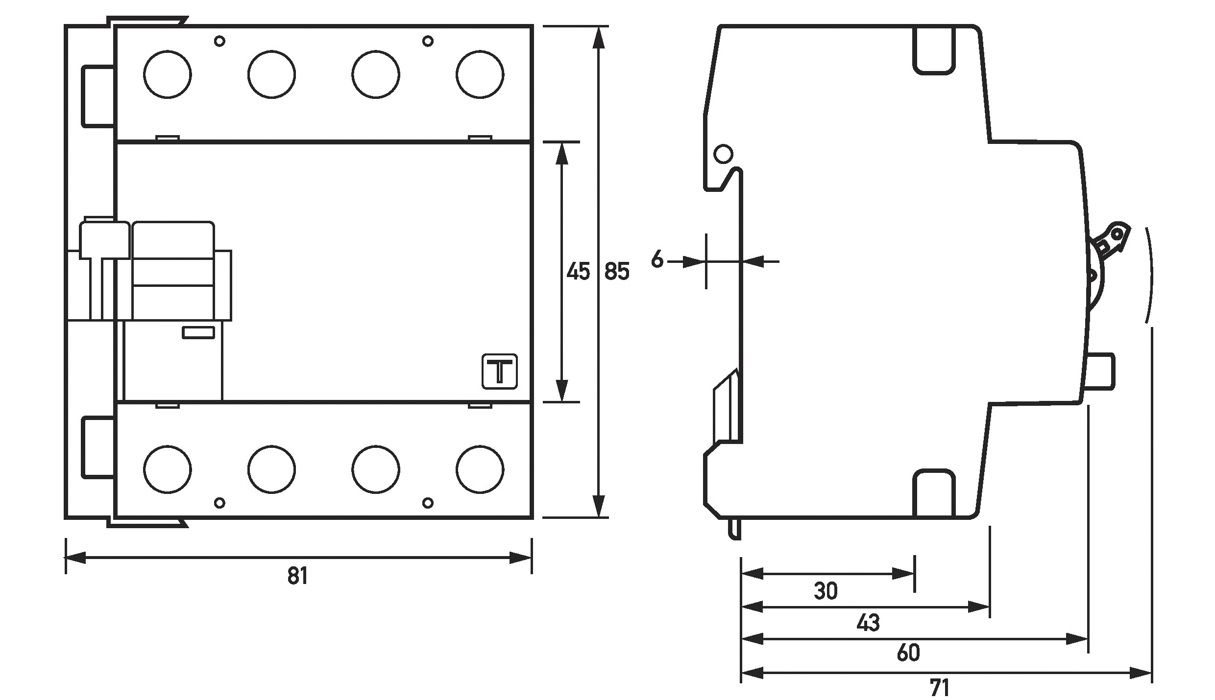 FI-Schutz mit Zusatz 4p 440V 40A 0,03A B NOT-AUS REG 4,5TE 3kA IP20