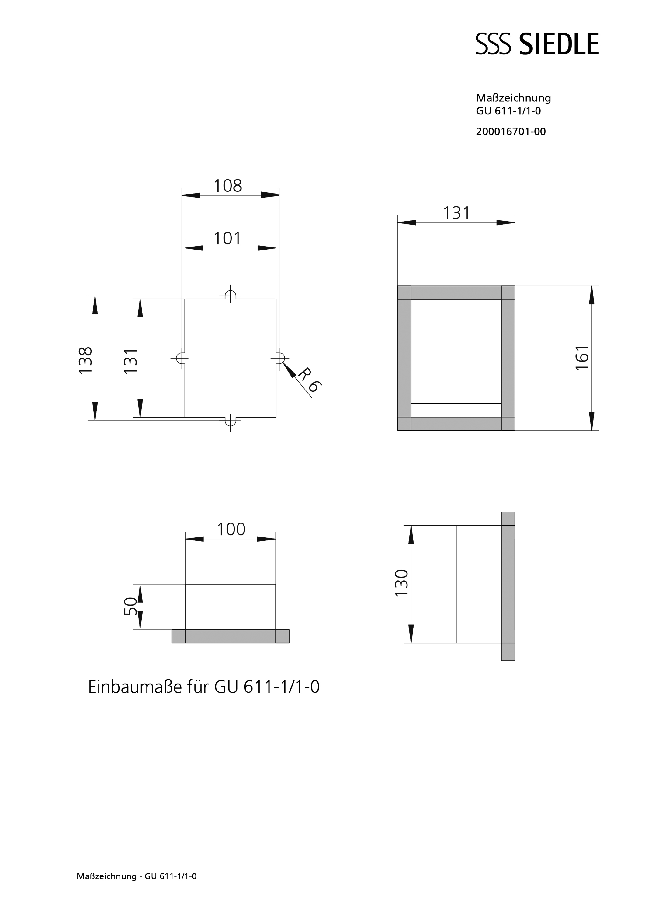 Gehäuse 1f UP gr Kst 100x132x50mm