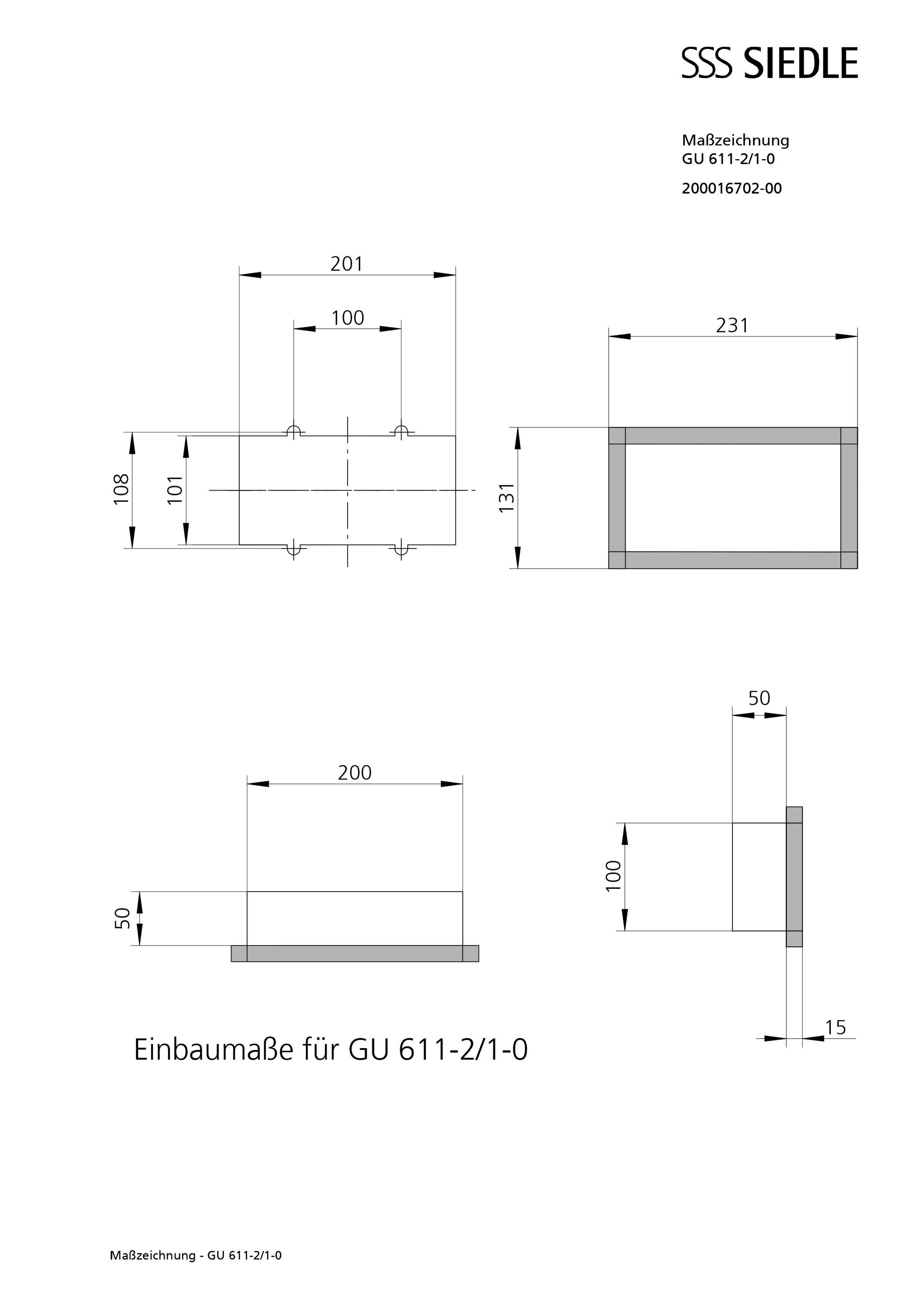 Gehäuse 2f UP gr Kst 100x200x50mm