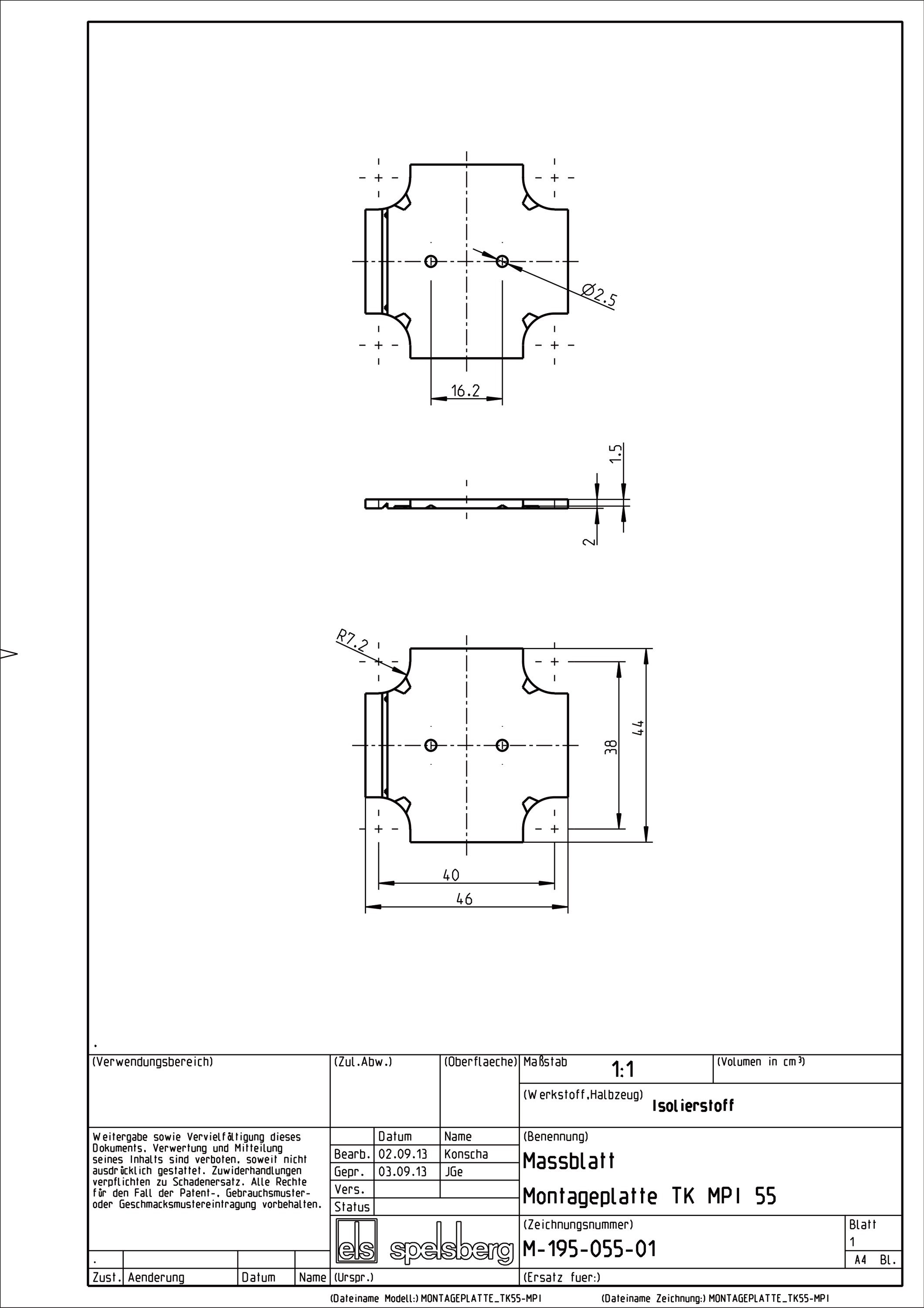 Montageplatte Verteiler Kst lack 6x44mm Lochung