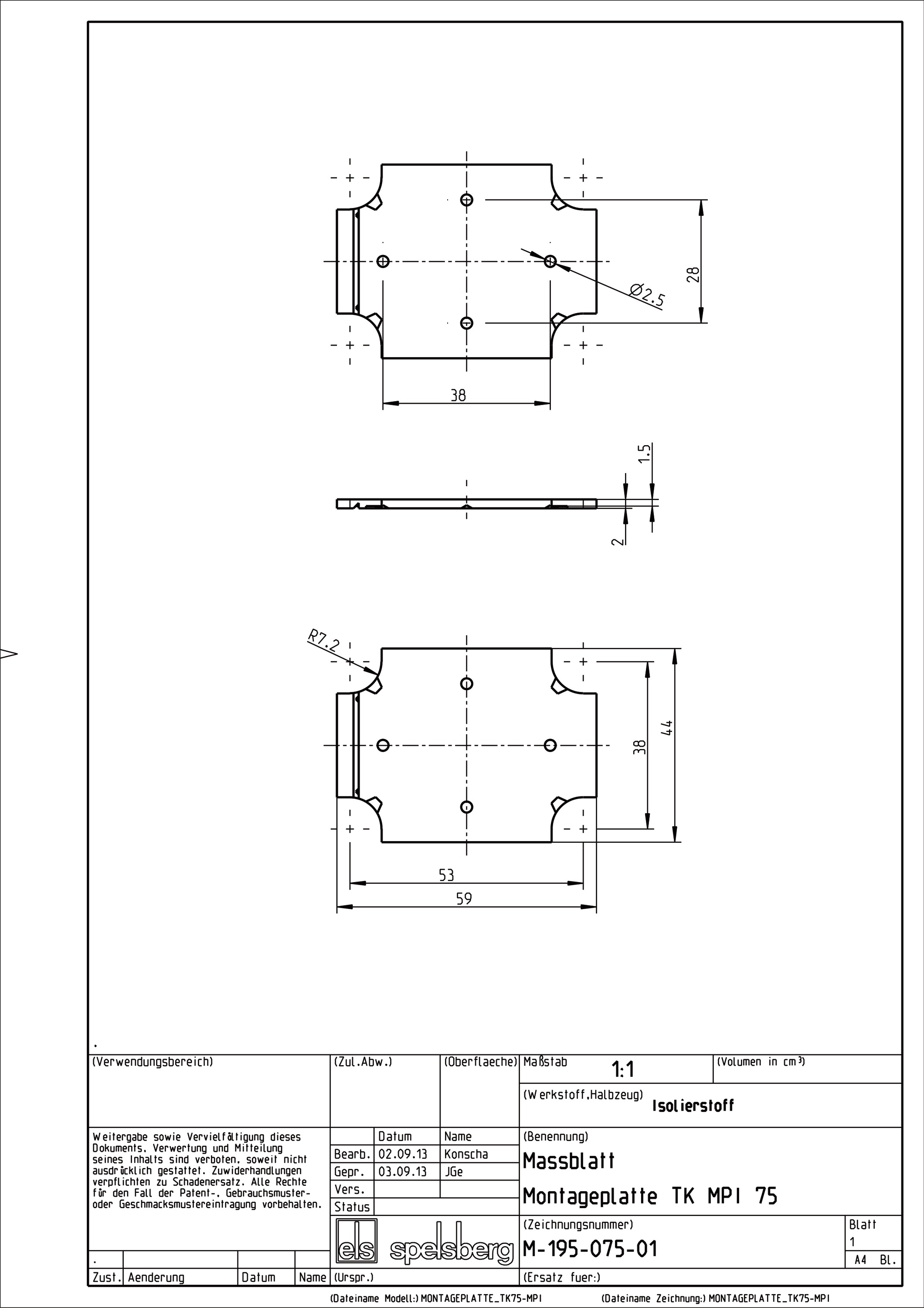 Montageplatte Verteiler Kst lack 59x44mm Lochung