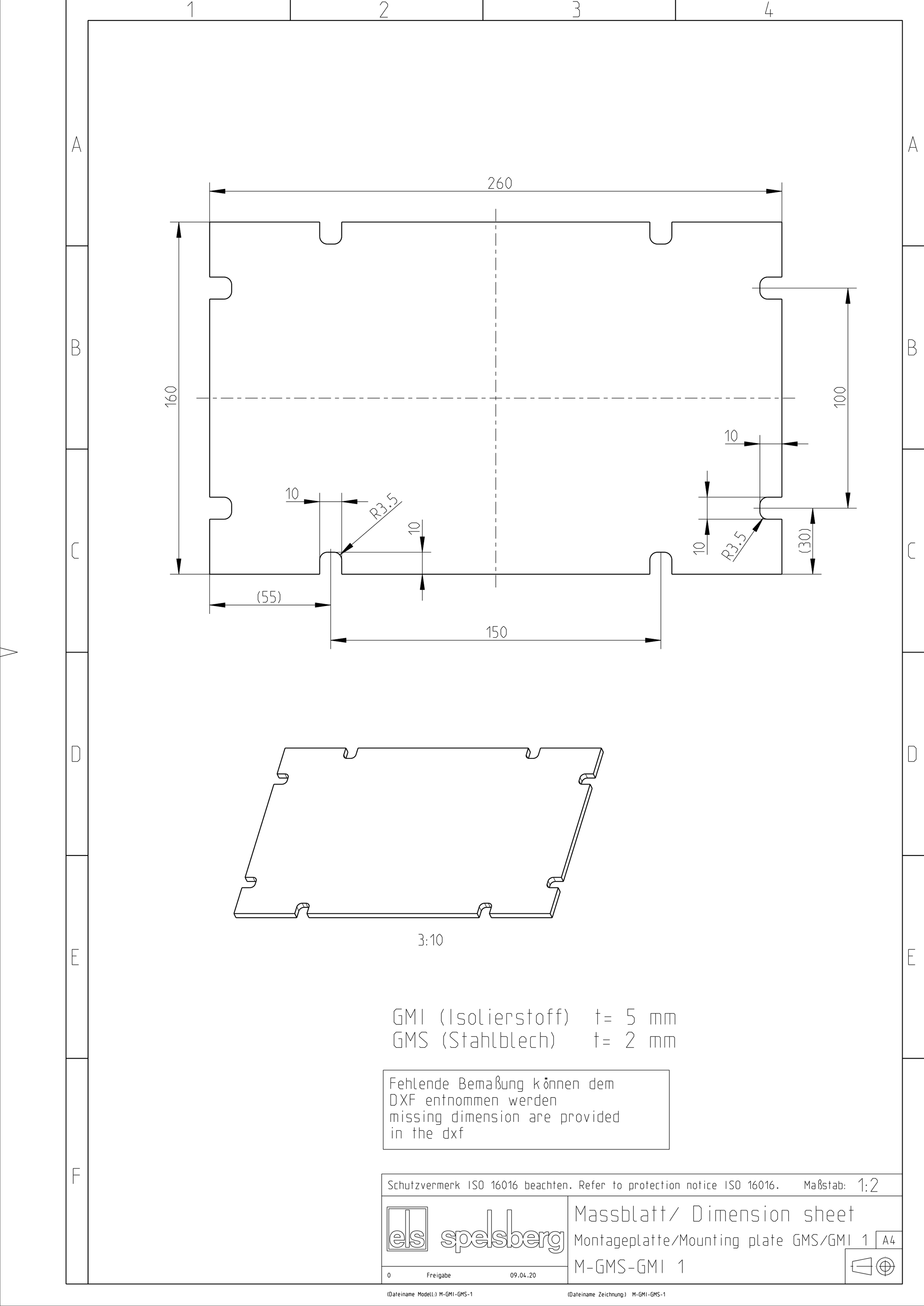 Montageplatte Verteiler ST lack Lochung 160x260mm