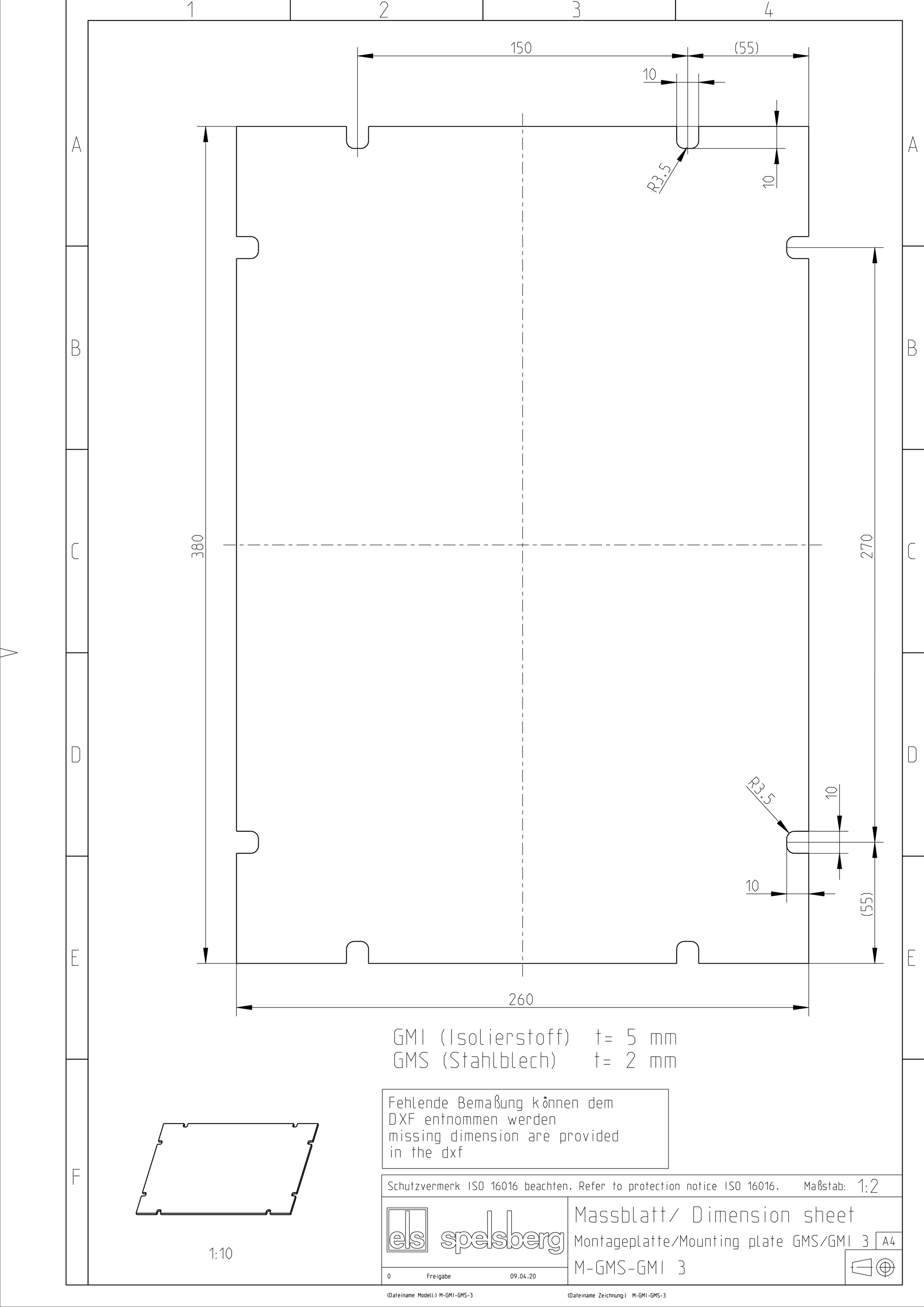 Montageplatte Verteiler ST lack Lochung 260x380mm