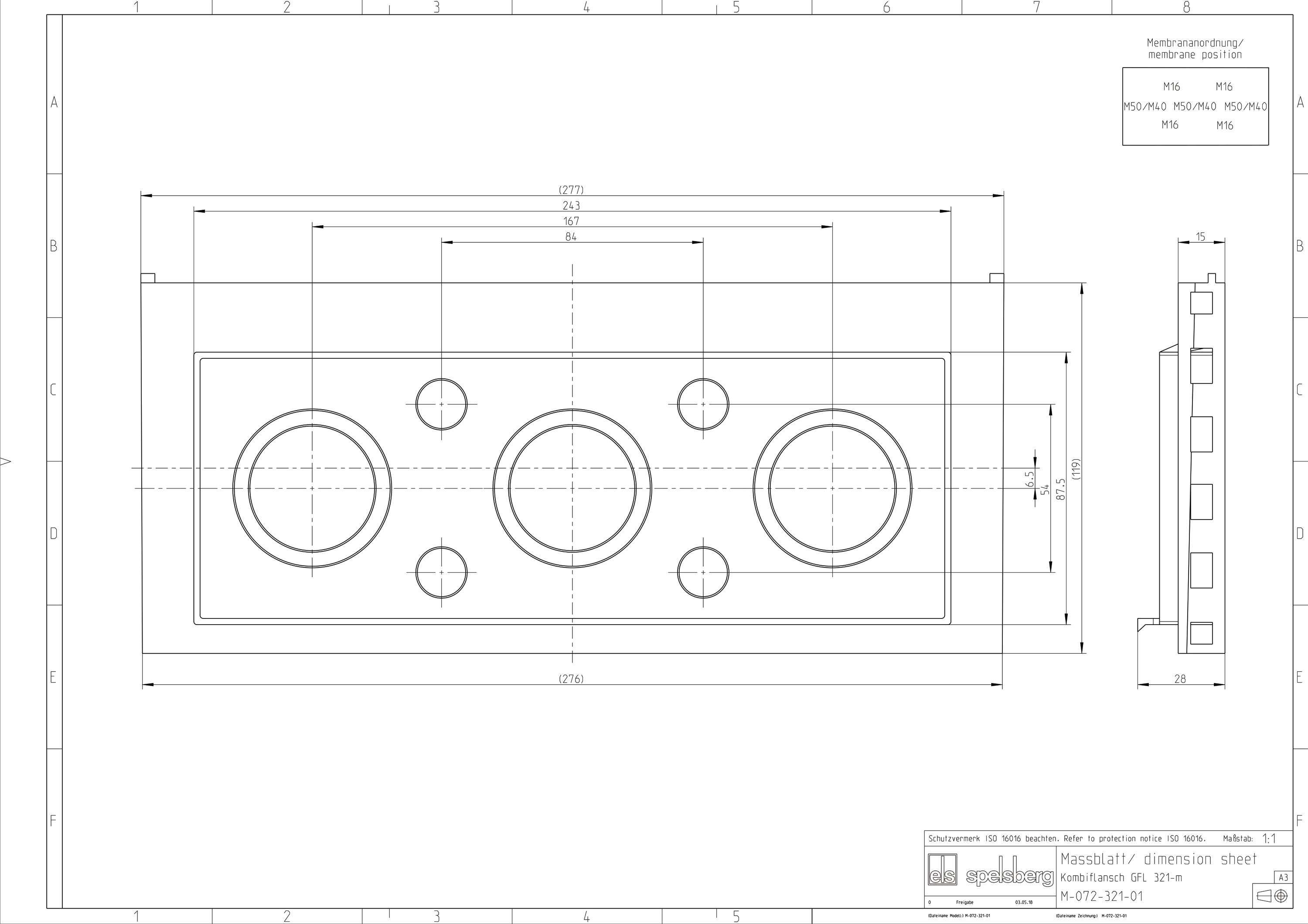 Einführungsflansch Kst 320x119mm unbeh Kabelverschr Vorprägungen