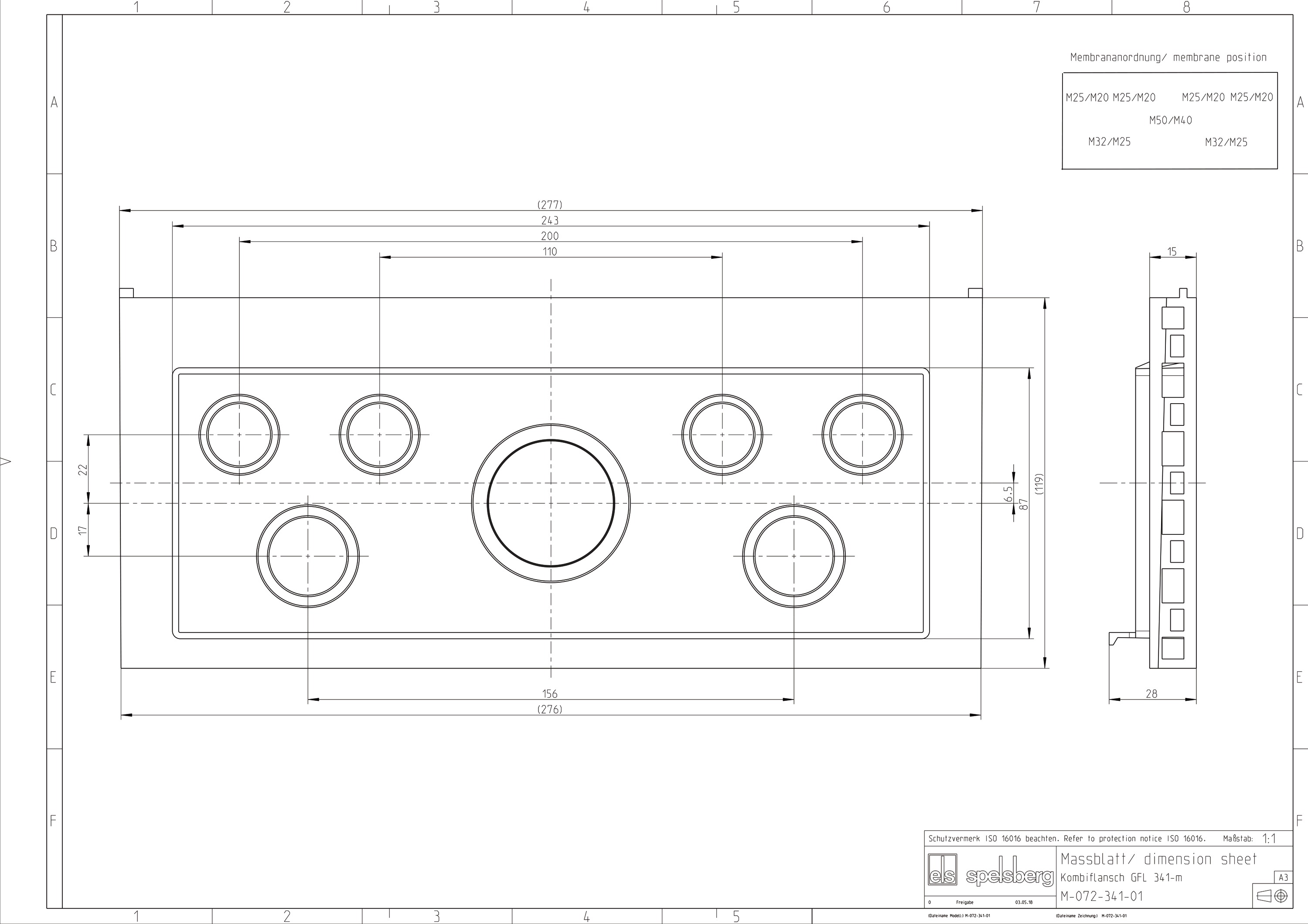 Einführungsflansch Kst 320x119mm unbeh Kabelverschr Vorprägungen