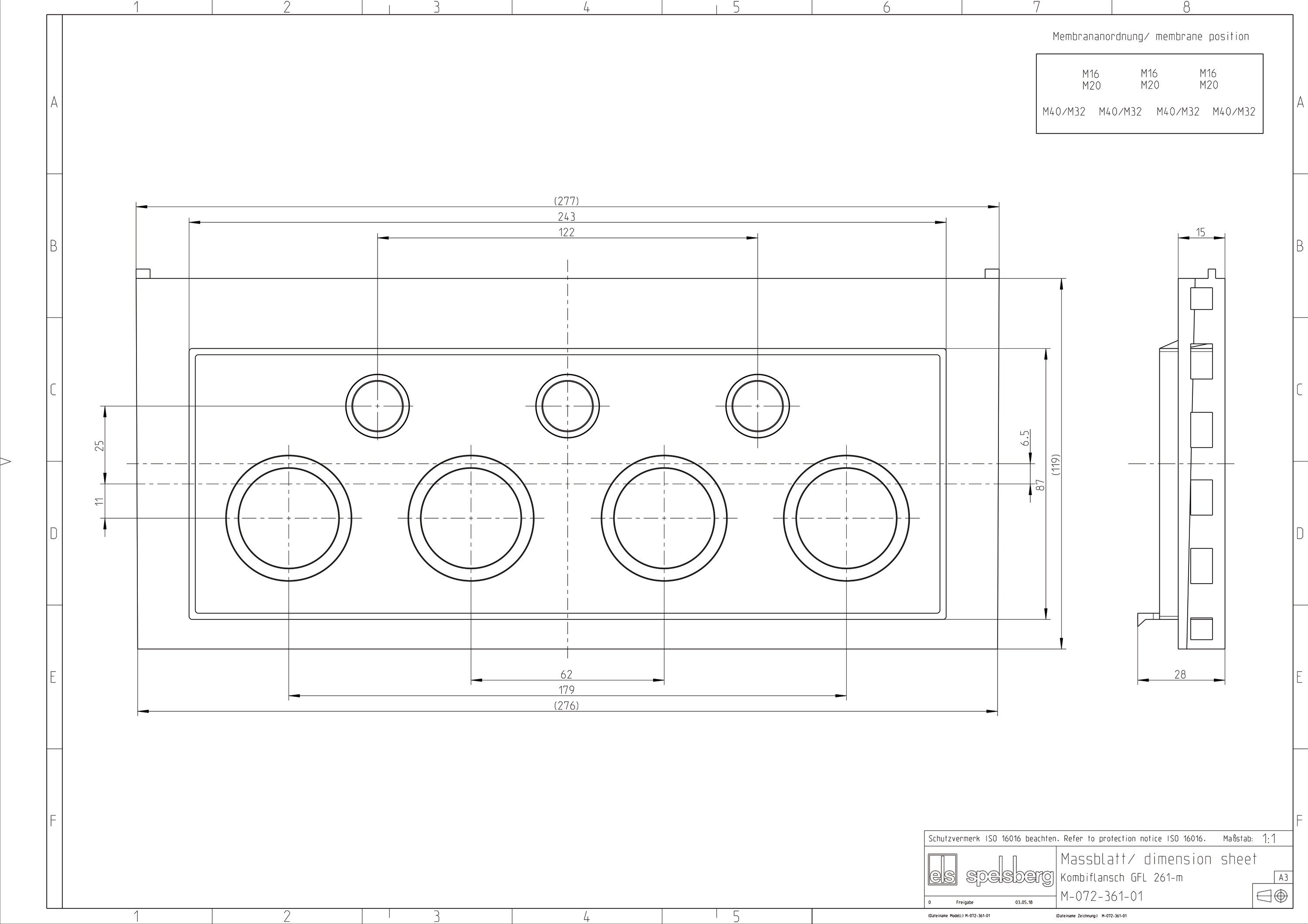 Einführungsflansch Kst 320x119mm unbeh Kabelverschr Vorprägungen