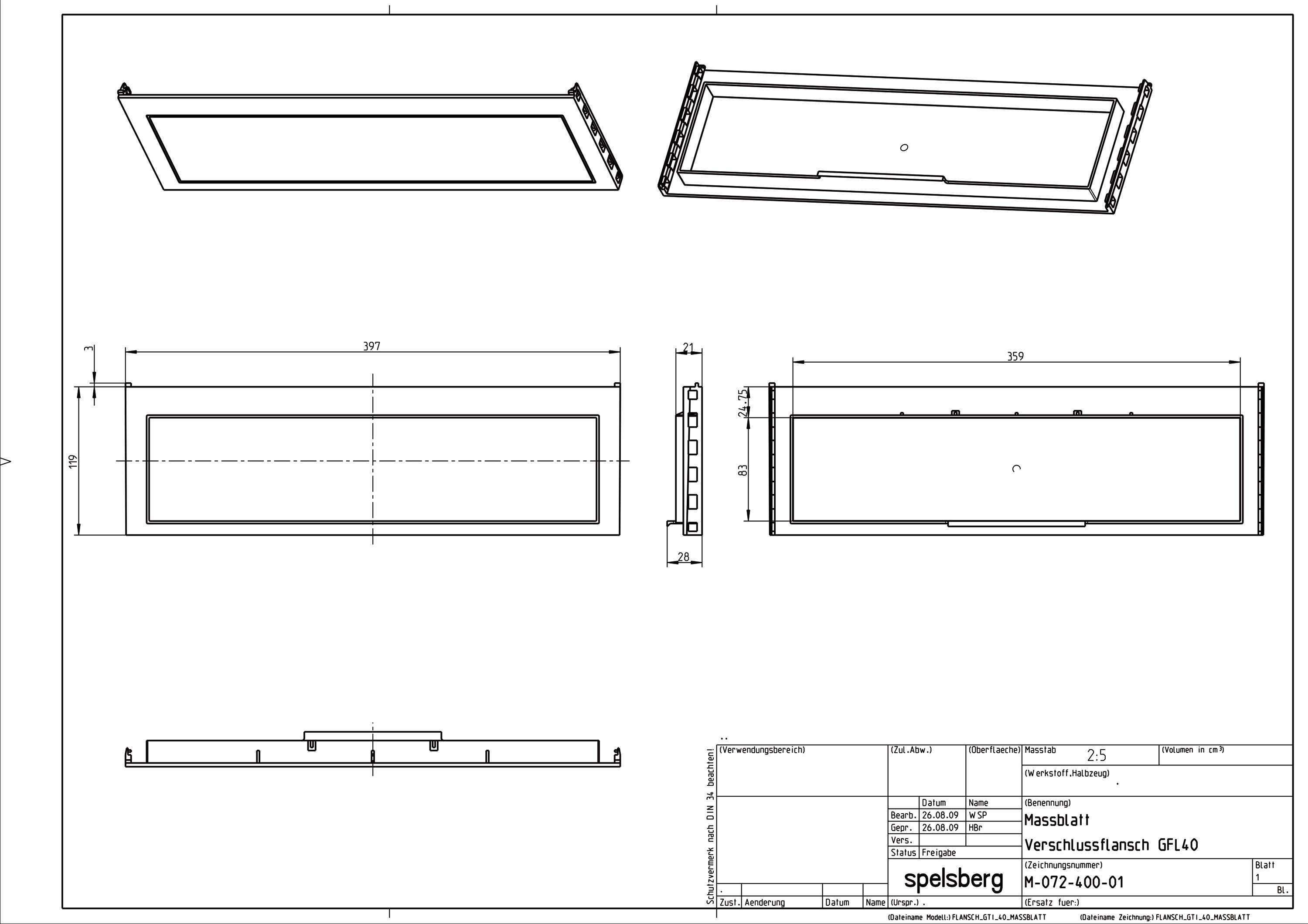 Einführungsflansch Kst 440x119mm blind unbeh