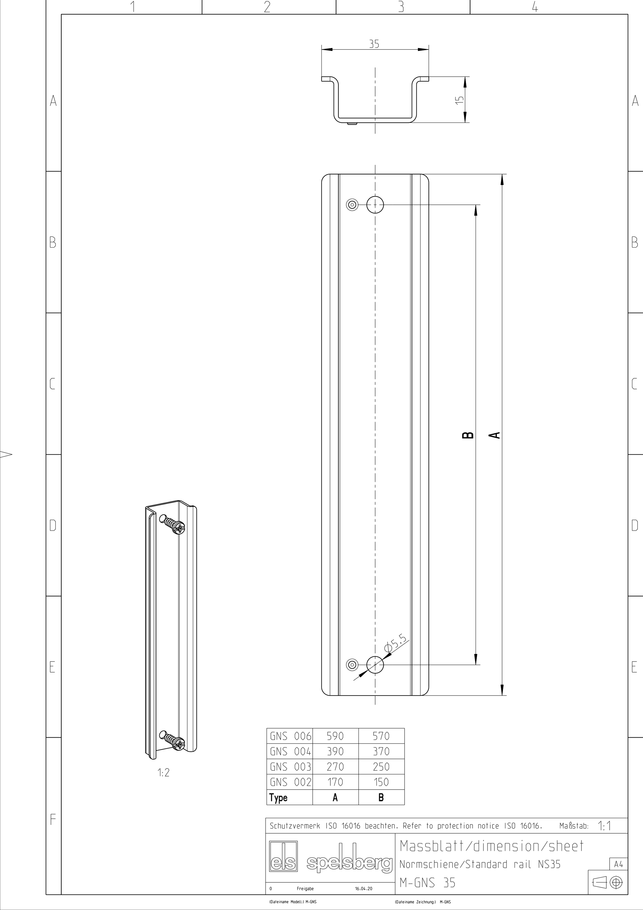 Tragschiene ST g/vz L270mm Rundl 35/15mm Hut_35/15mm