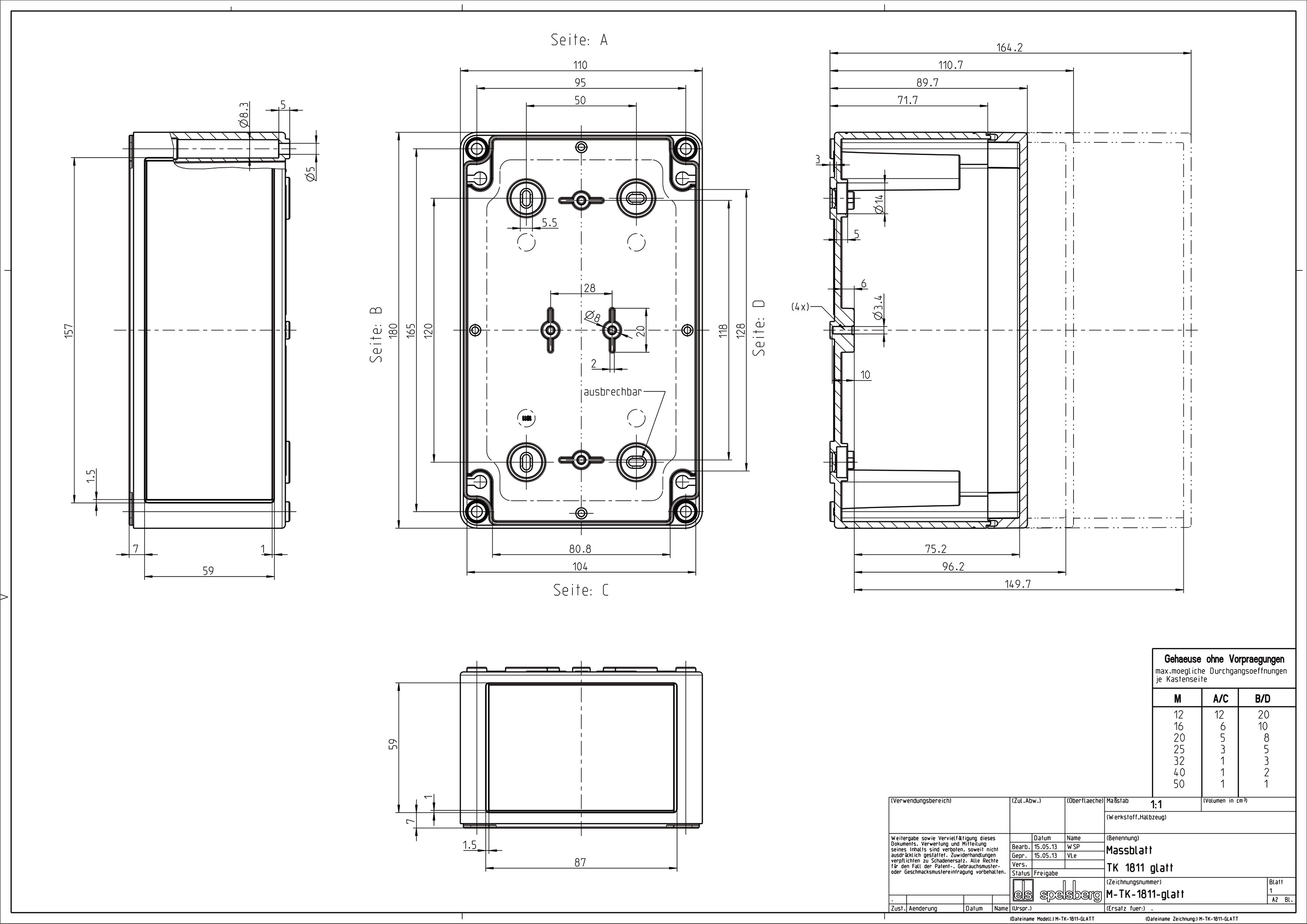 Leergehäuse Kst IP66 B110xH180xT90mm ET150mm geschl