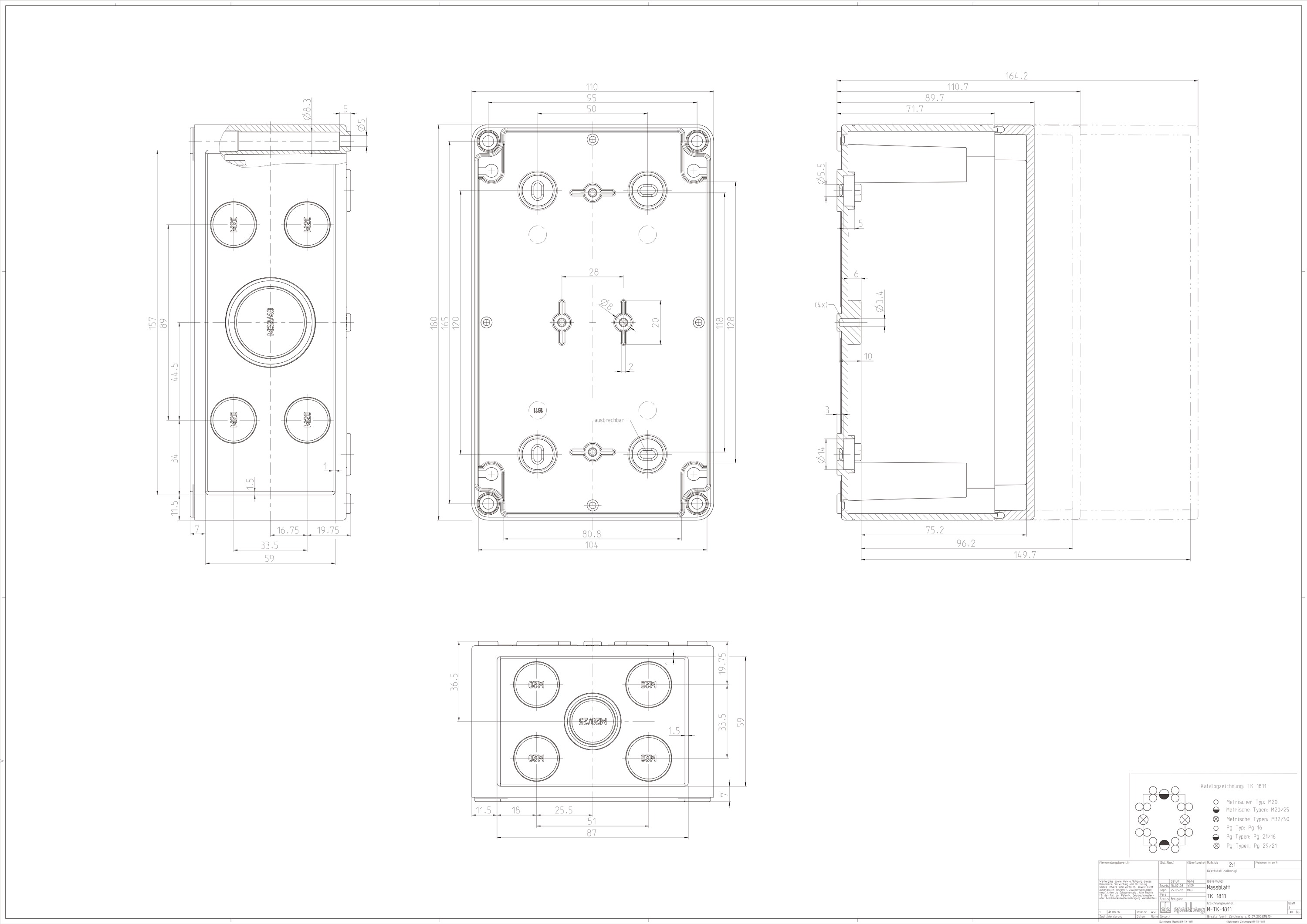 Leergehäuse Kst IP66 B110xH180xT111mm ET150mm geschl