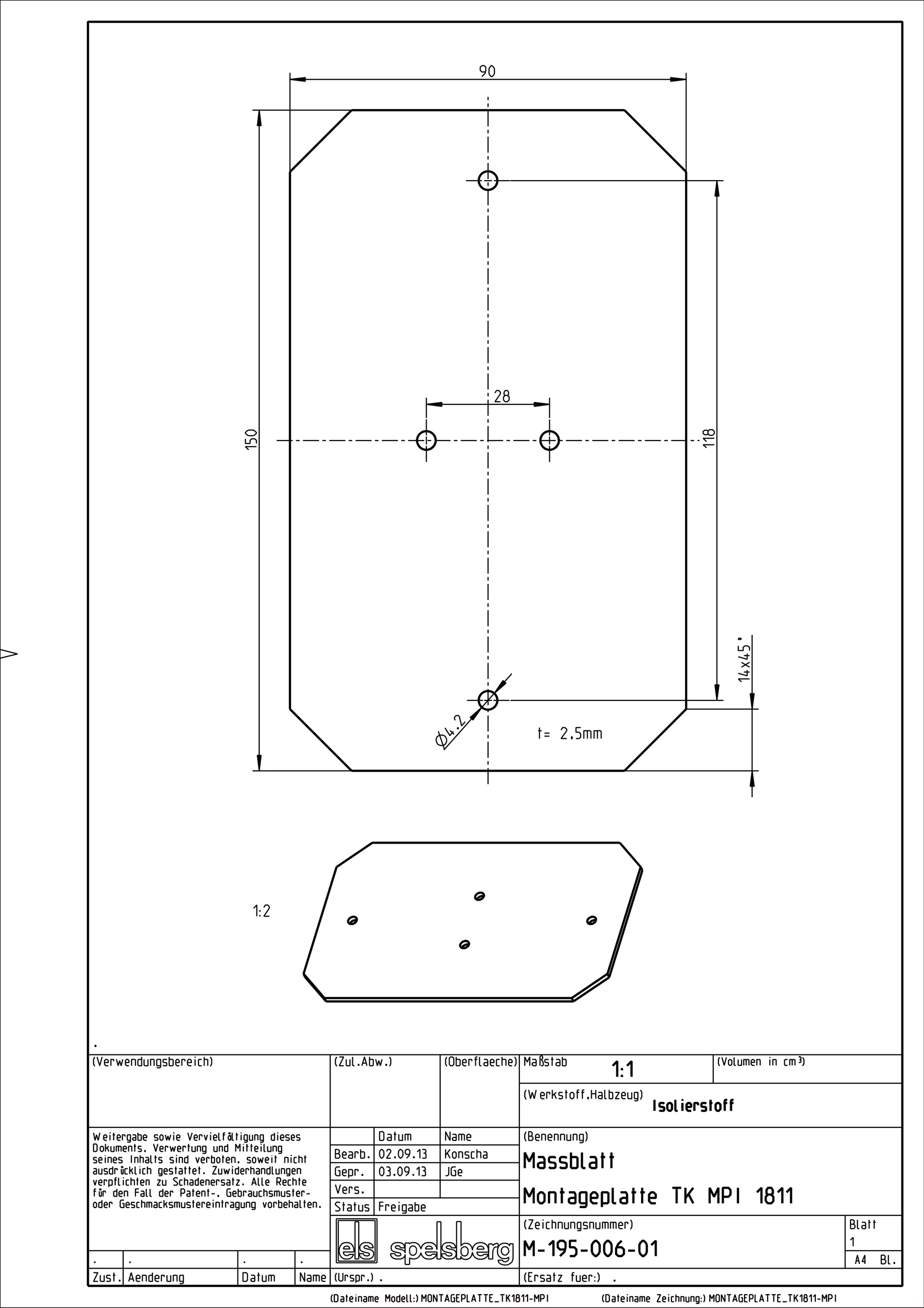 Montageplatte Verteiler Kst lack Lochung 150x90mm