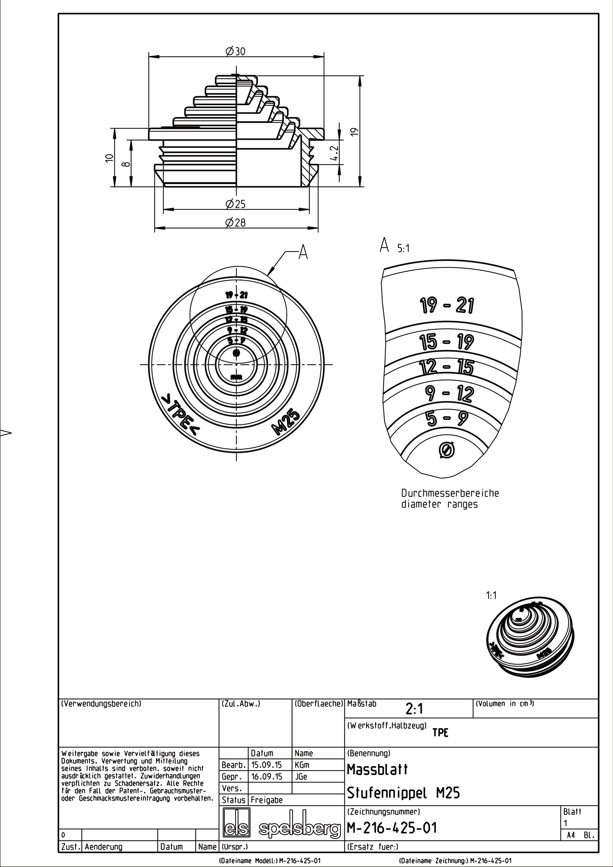 SNI M25 Stufennippel IP55 Ø25mm 5-21mm Kabeleinsteckstutzen lgr hfr abschneid