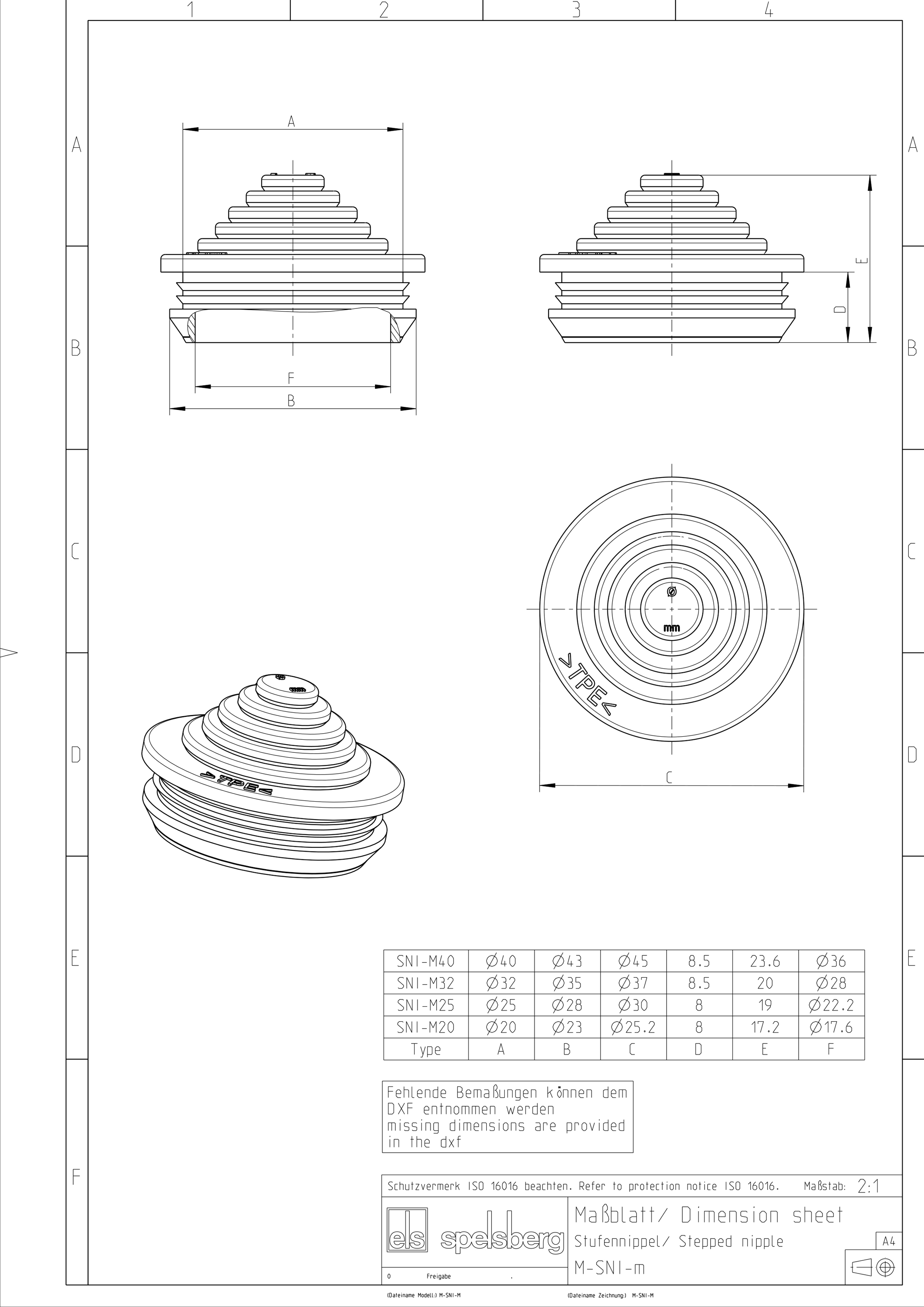 Kabeleinsteckstutzen IP55 Ø40mm 13-34mm lgr hfr abschneid